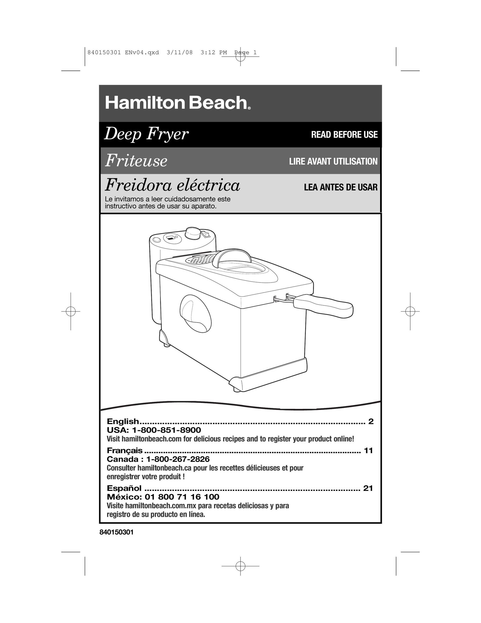 Hamilton Beach 35030 Fryer User Manual