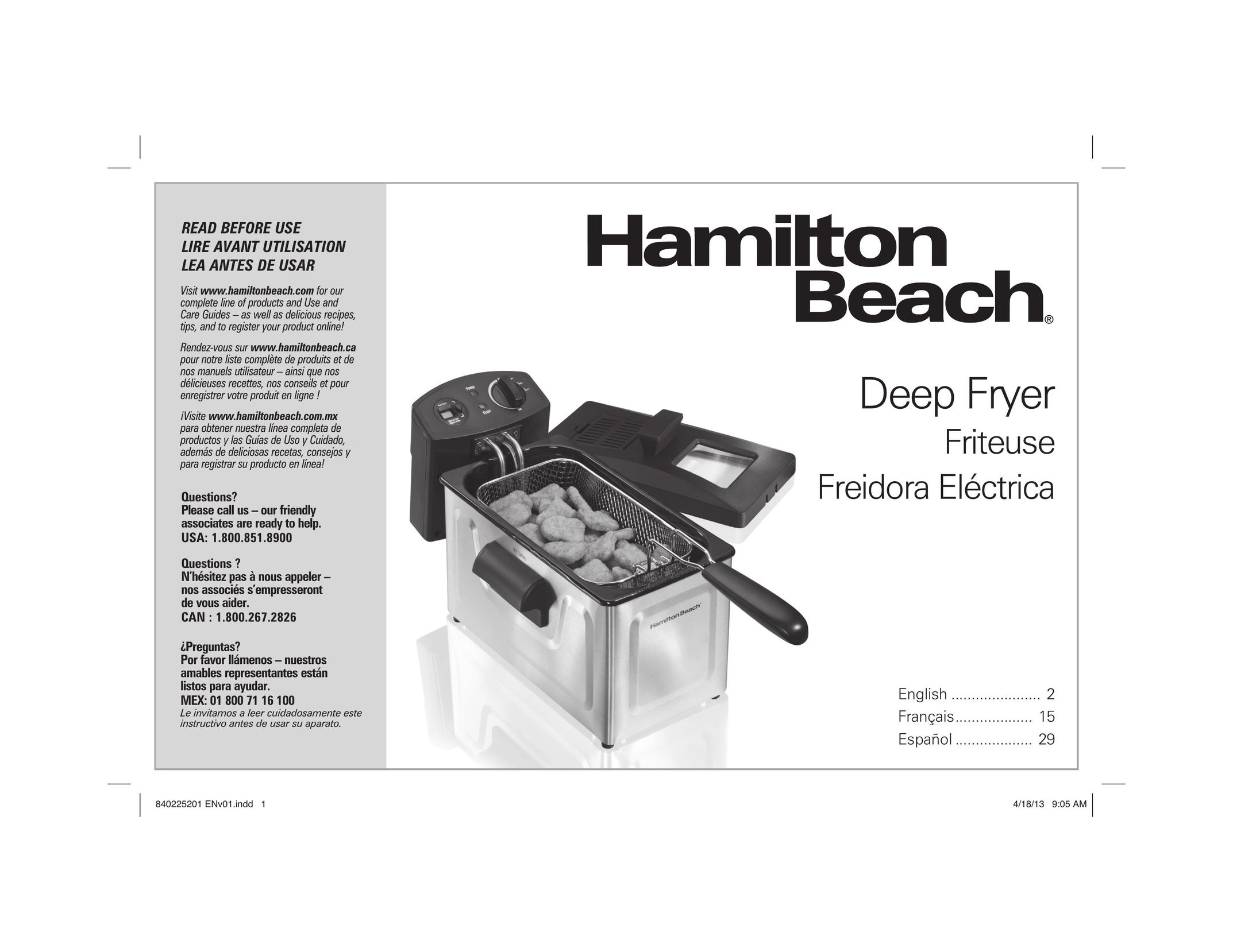Hamilton Beach 35033 Fryer User Manual
