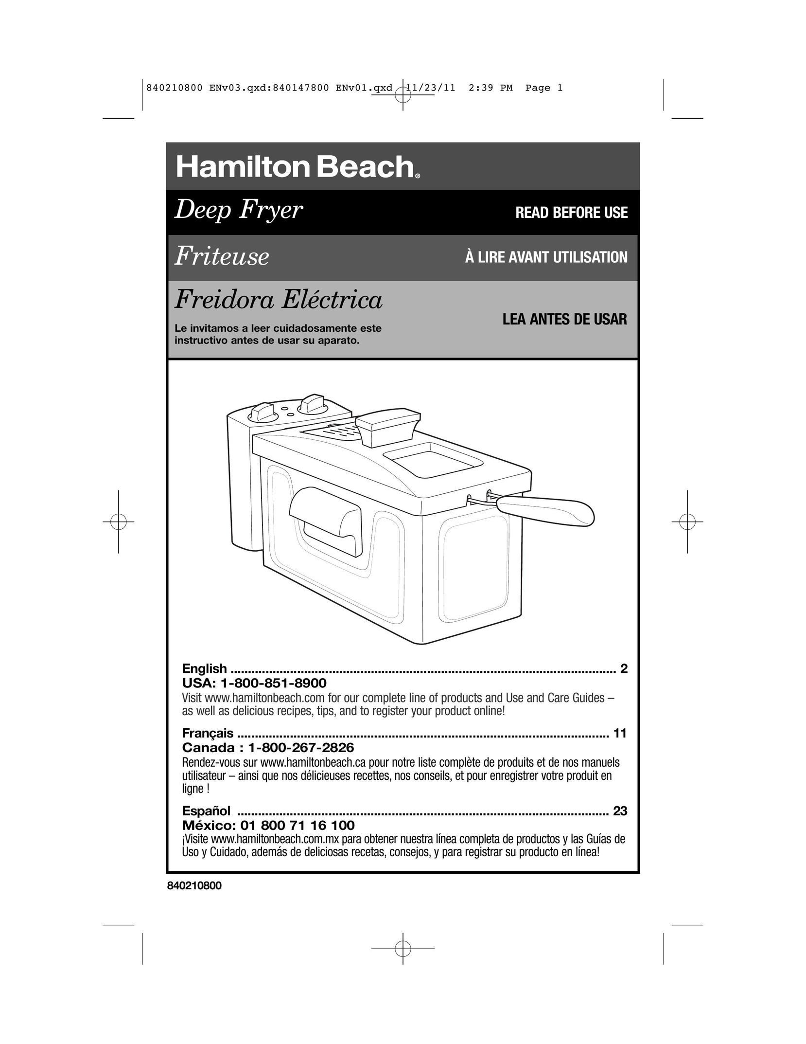Hamilton Beach 35200 Fryer User Manual