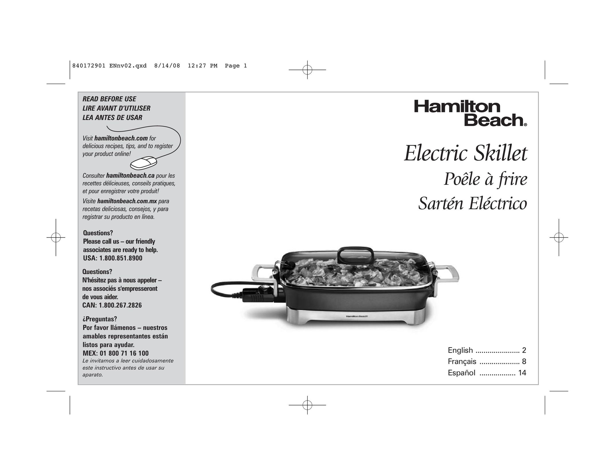 Hamilton Beach 38540C SK03 120 V~ 60 Hz 1500 W Fryer User Manual
