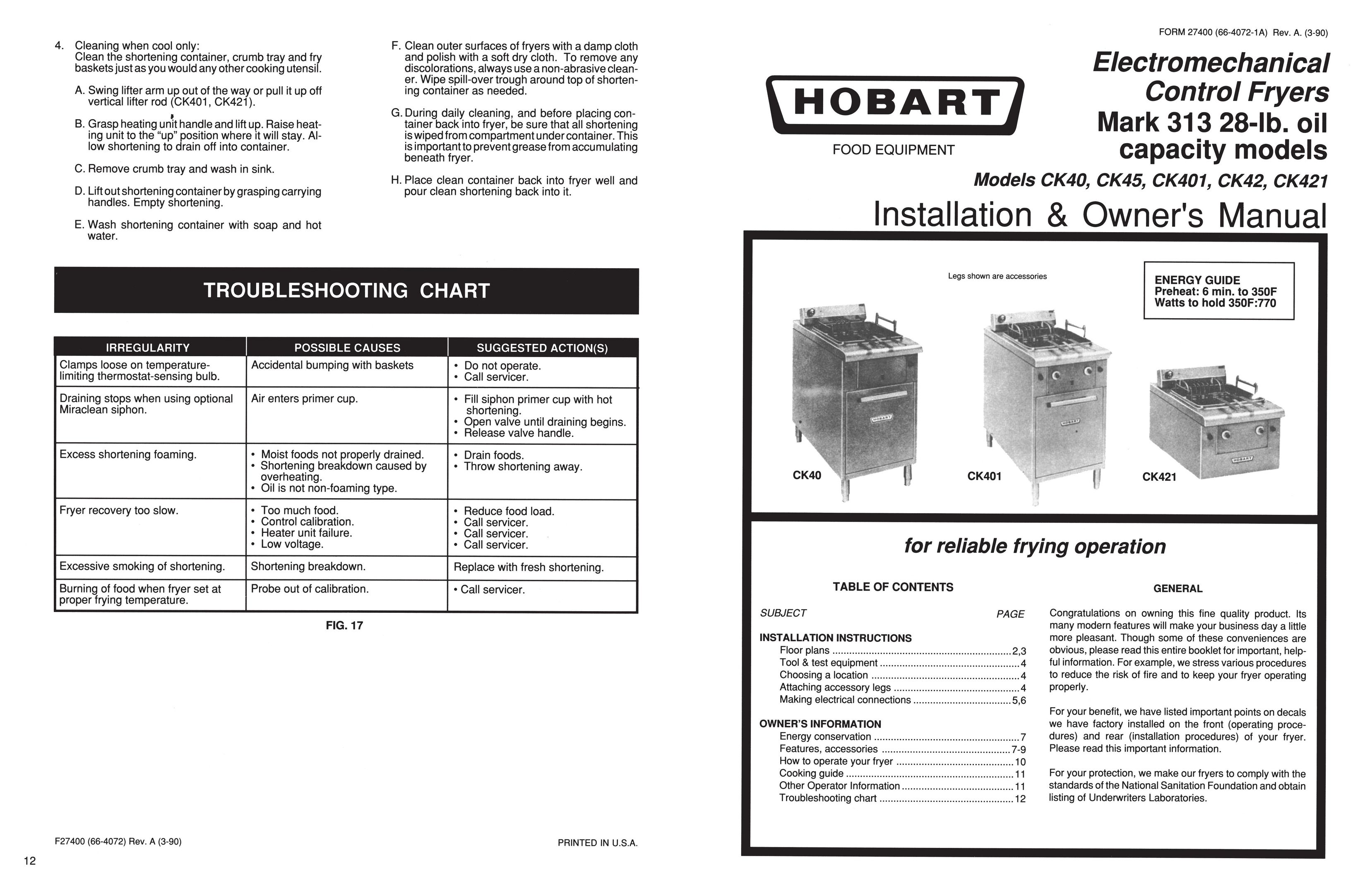 Hobart CK45 Fryer User Manual
