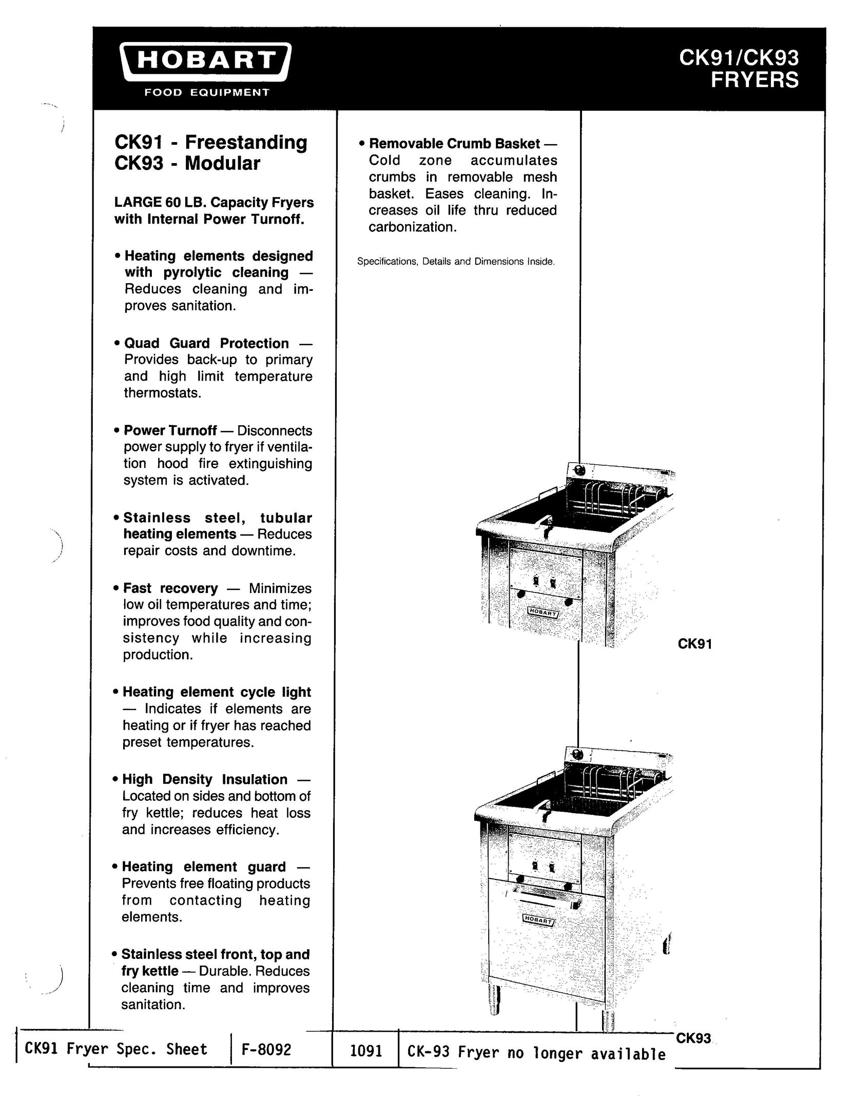 Hobart CK93 Fryer User Manual