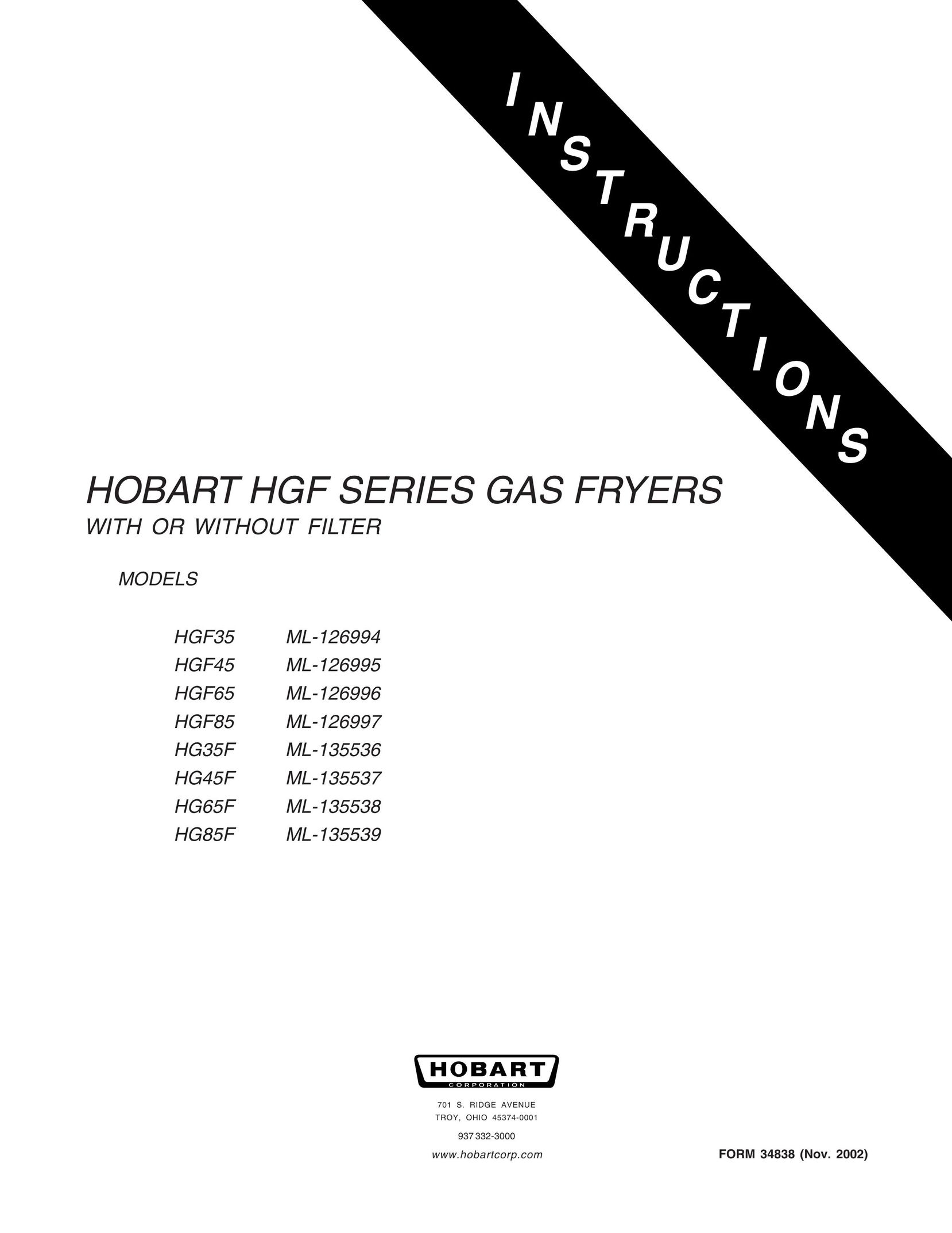 Hobart HG35F ML-135536 Fryer User Manual