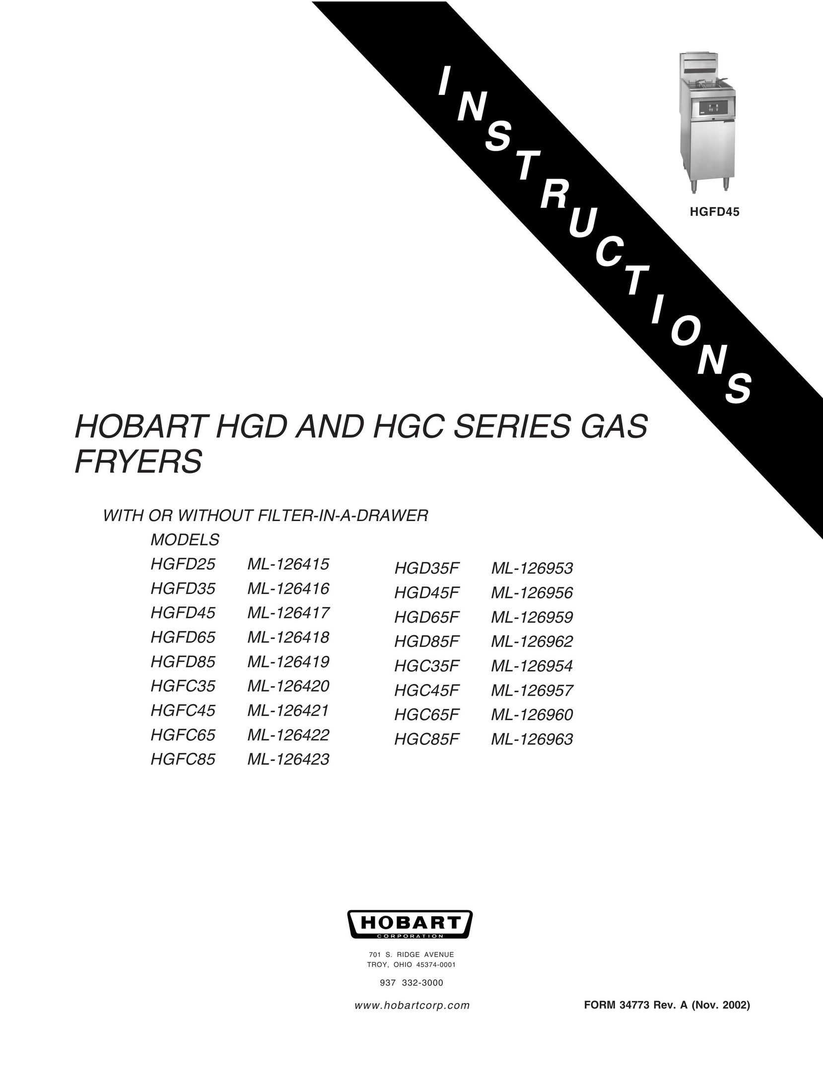 Hobart HGC35F Fryer User Manual