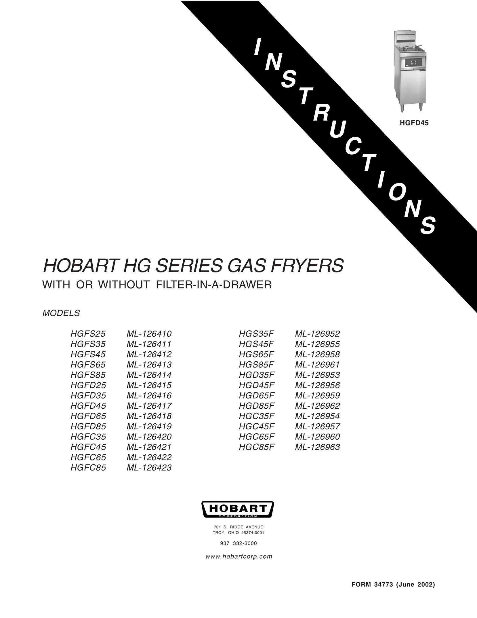 Hobart HGD35F ML-126953 Fryer User Manual