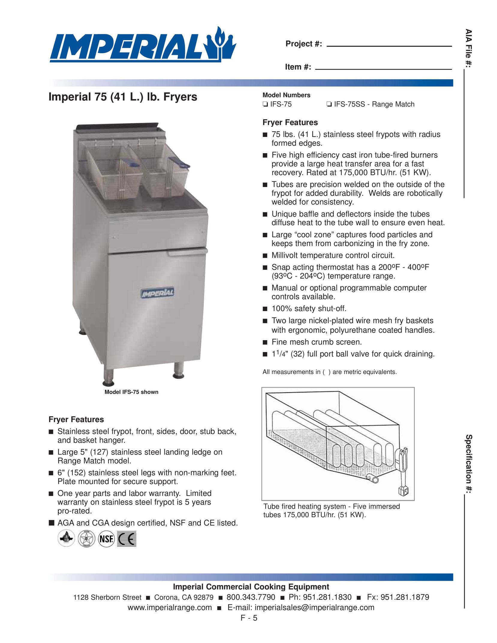 Imperial Range IFS-75 Fryer User Manual