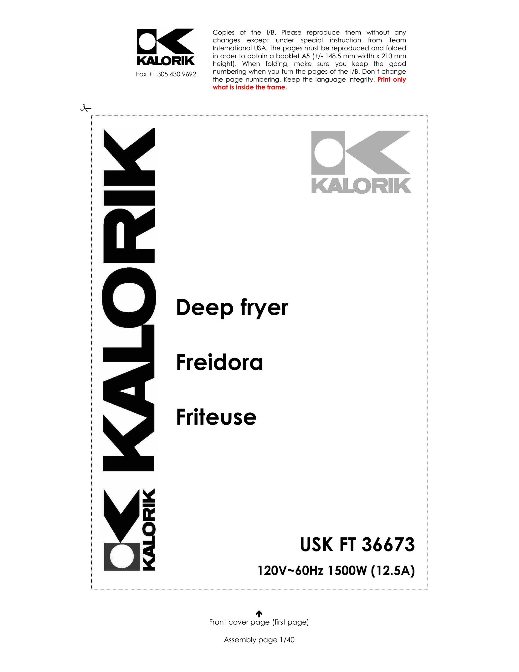 Kalorik USK FT 36673 Fryer User Manual