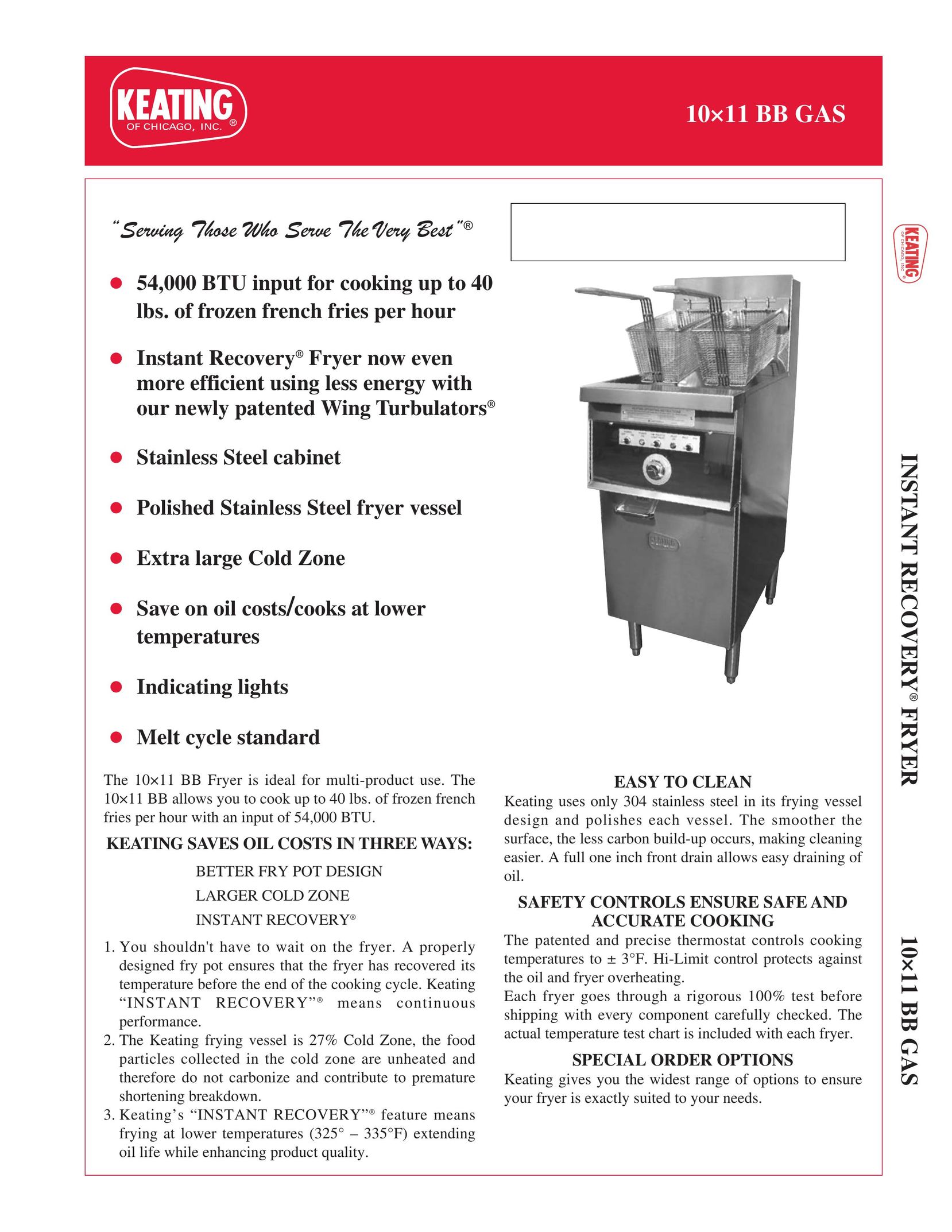 Keating Of Chicago 10x11 BB Gas Fryer User Manual