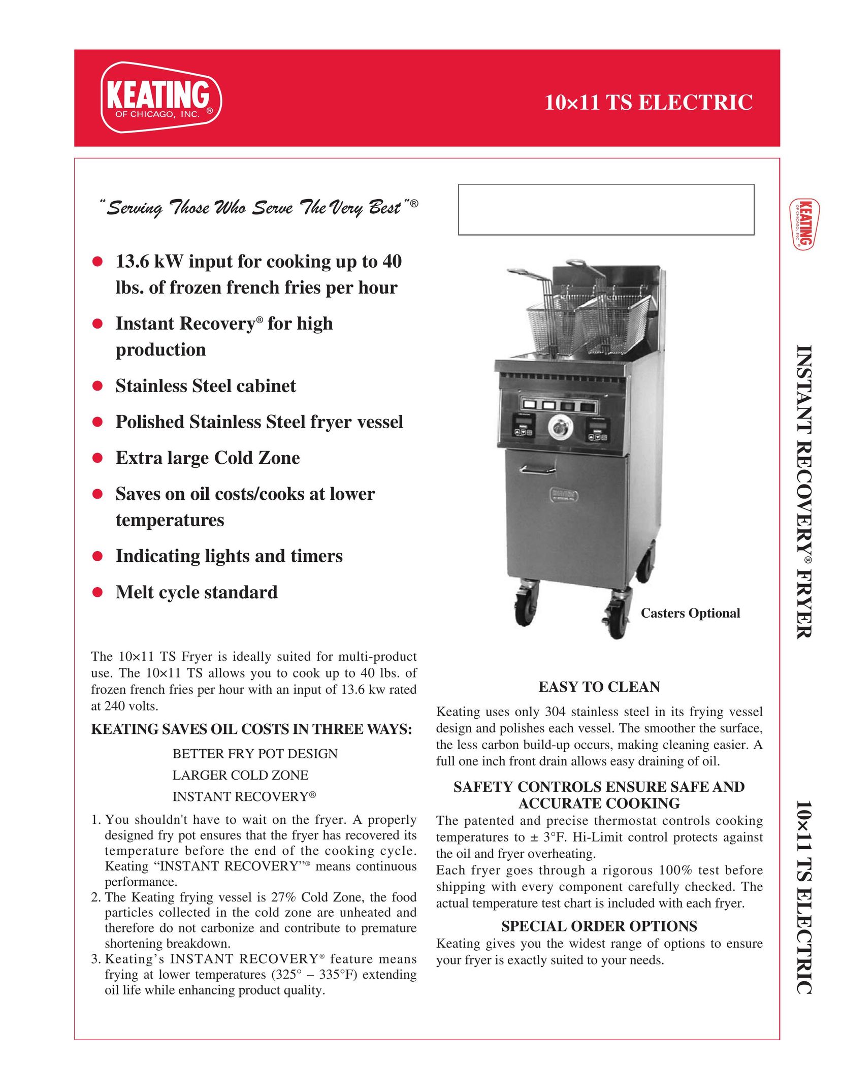 Keating Of Chicago 10x11 TS Fryer User Manual