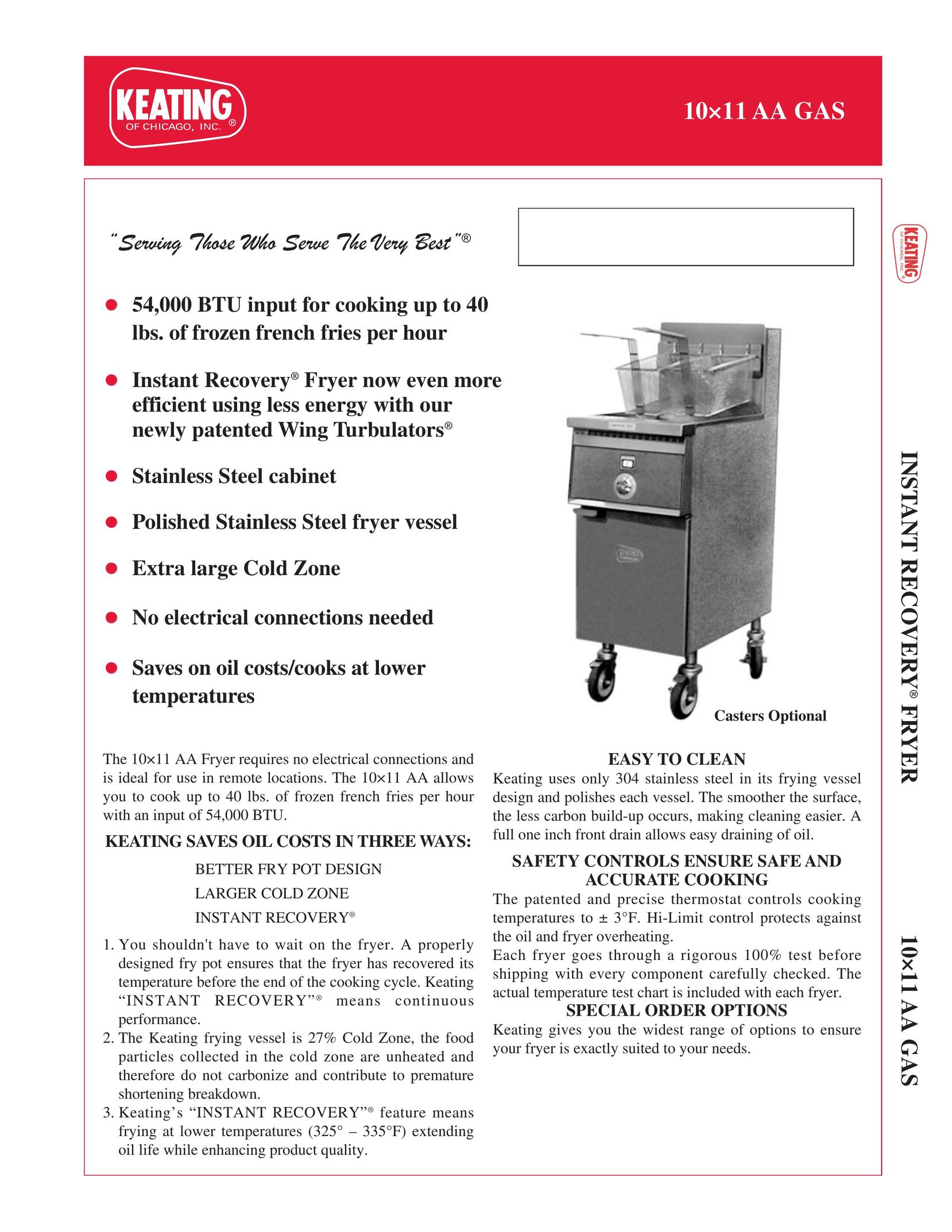 Keating Of Chicago 10x11AA Gas Fryer User Manual