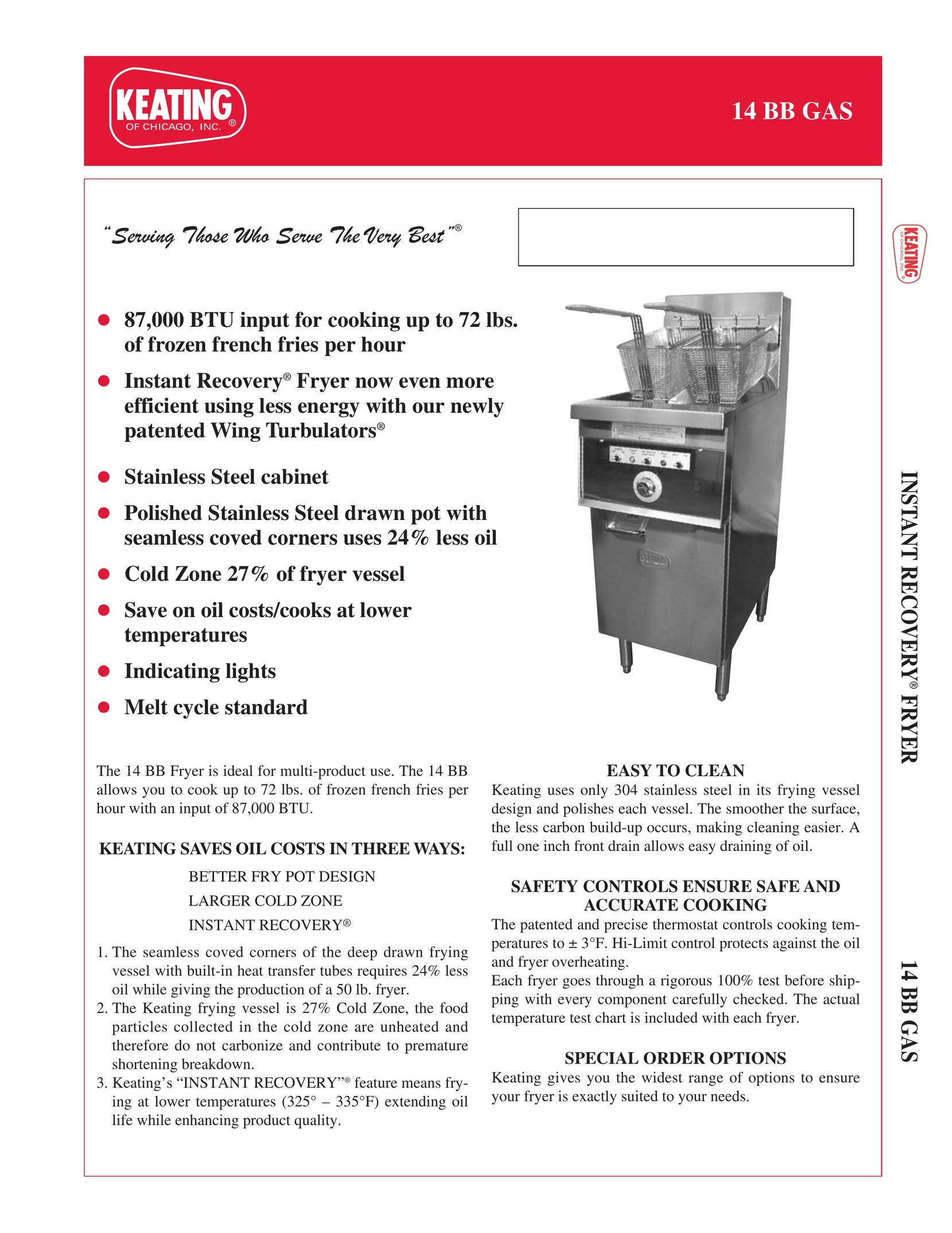 Keating Of Chicago 14 BB Gas Fryer User Manual