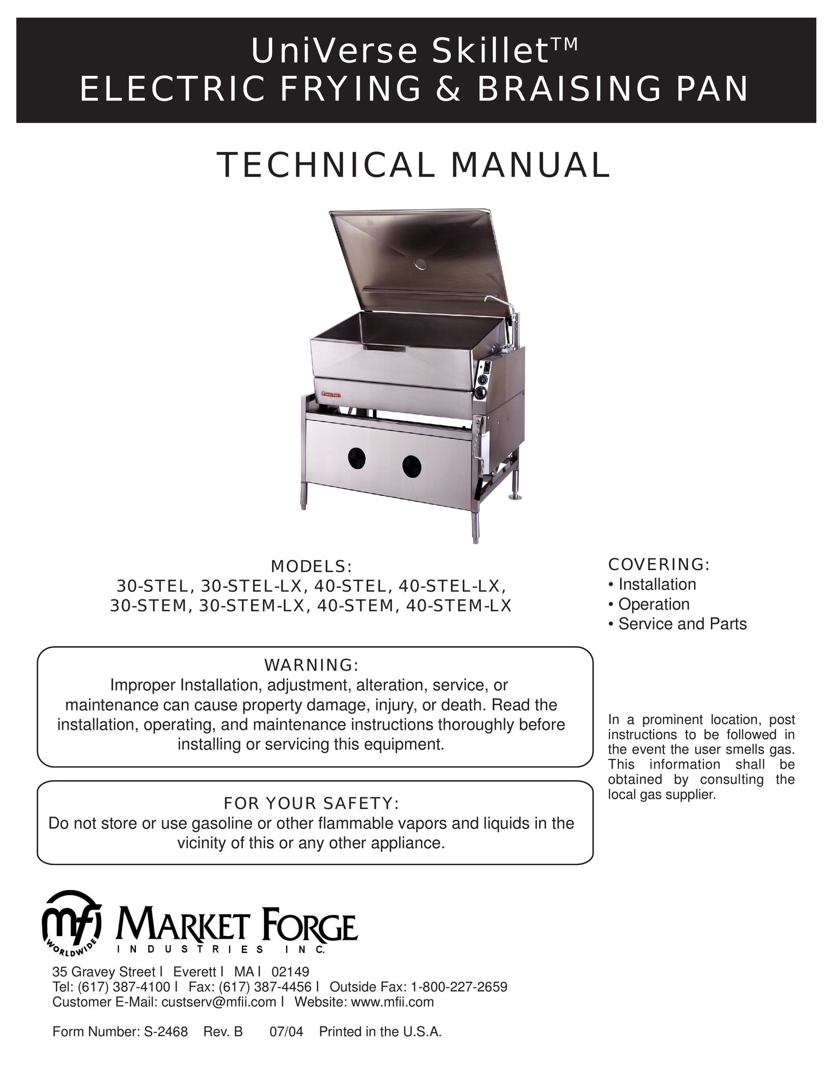 Market Forge Industries 30-stel Fryer User Manual