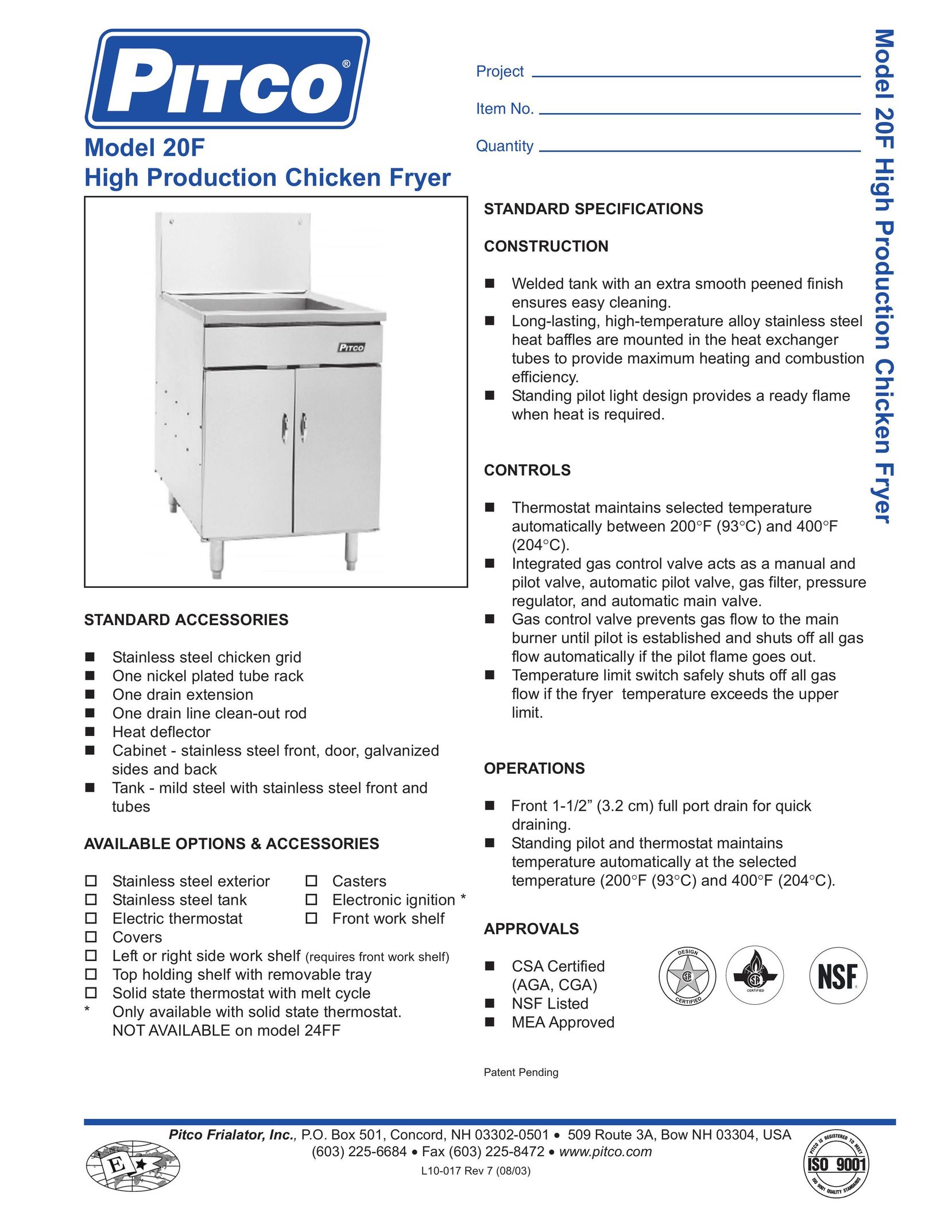 Pitco Frialator 20F Fryer User Manual
