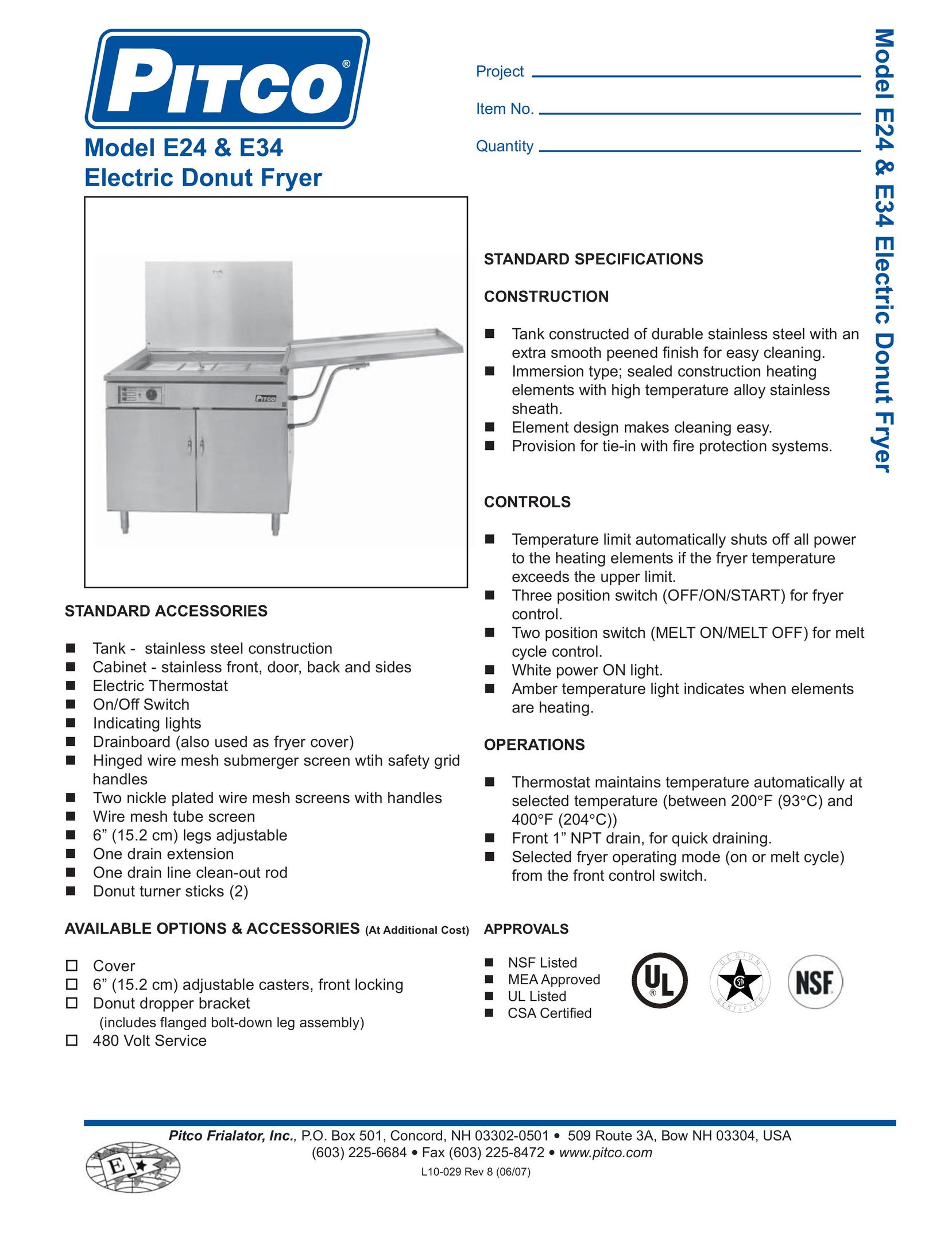 Pitco Frialator E34 Fryer User Manual