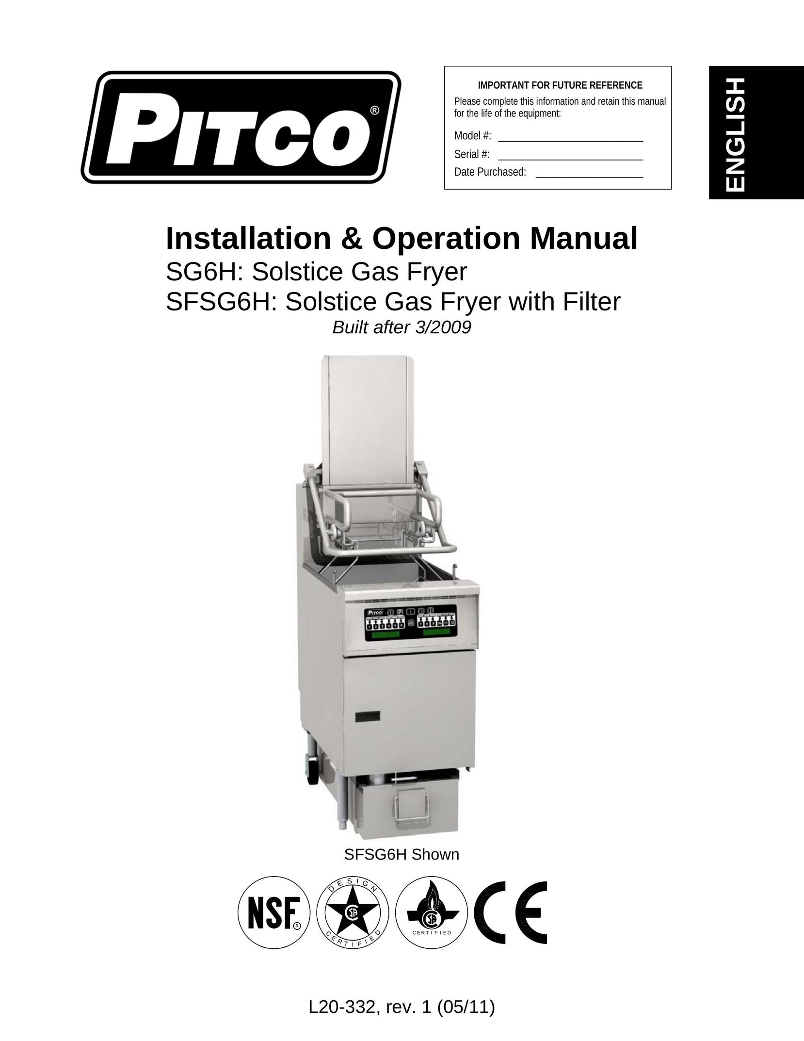 Pitco Frialator L20-332 Fryer User Manual