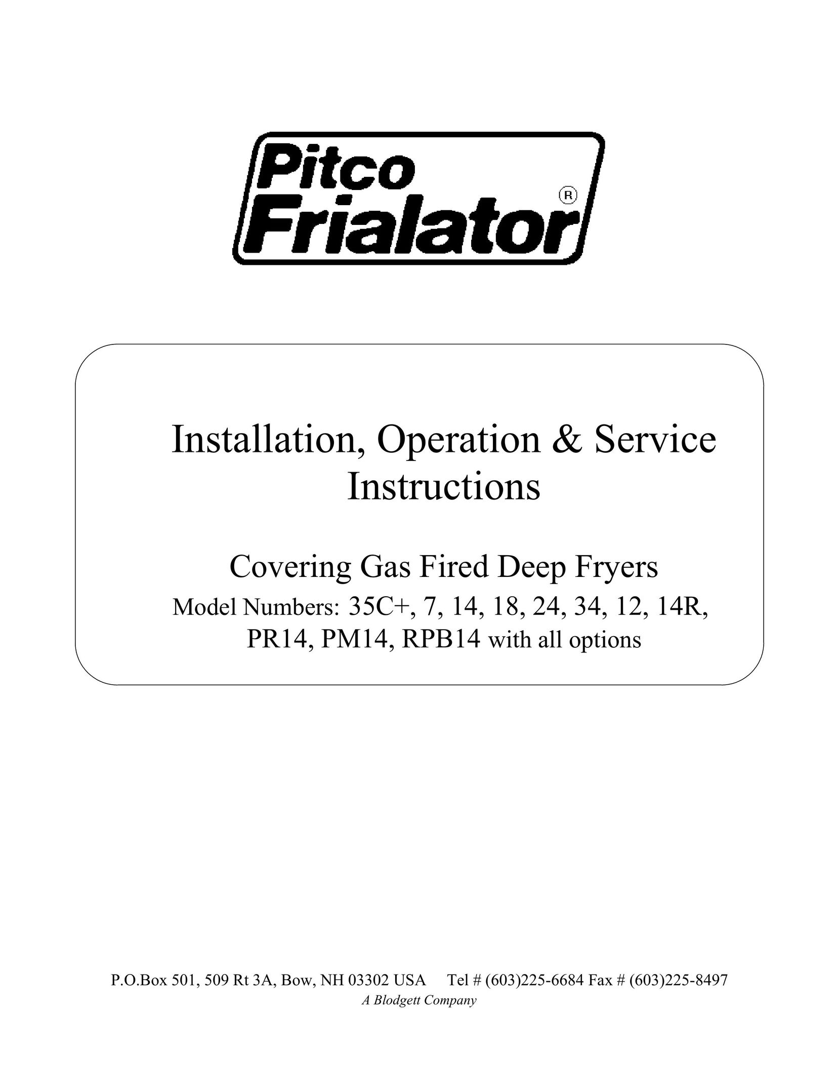 Pitco Frialator PR14 Fryer User Manual