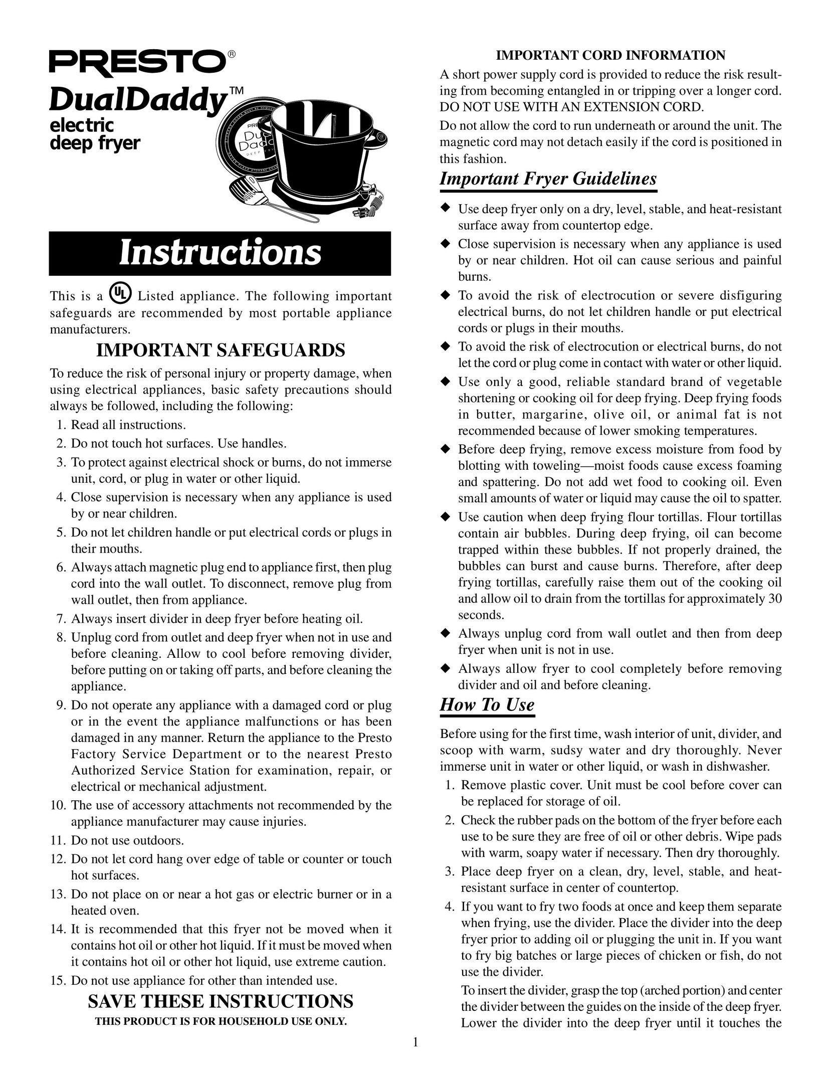 Presto electric deep fryer Fryer User Manual