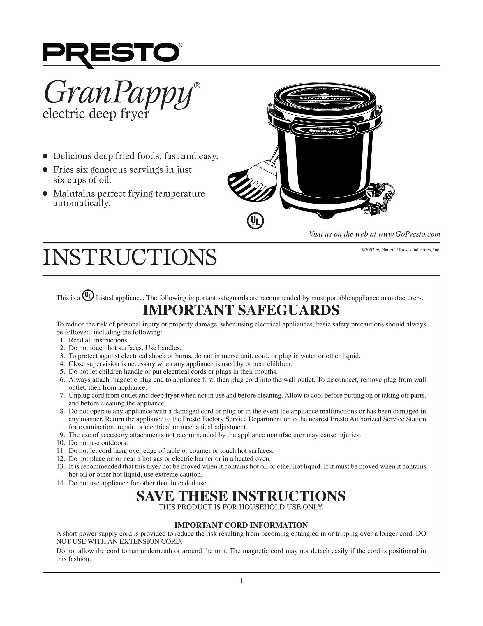 Presto GranPappy Fryer User Manual