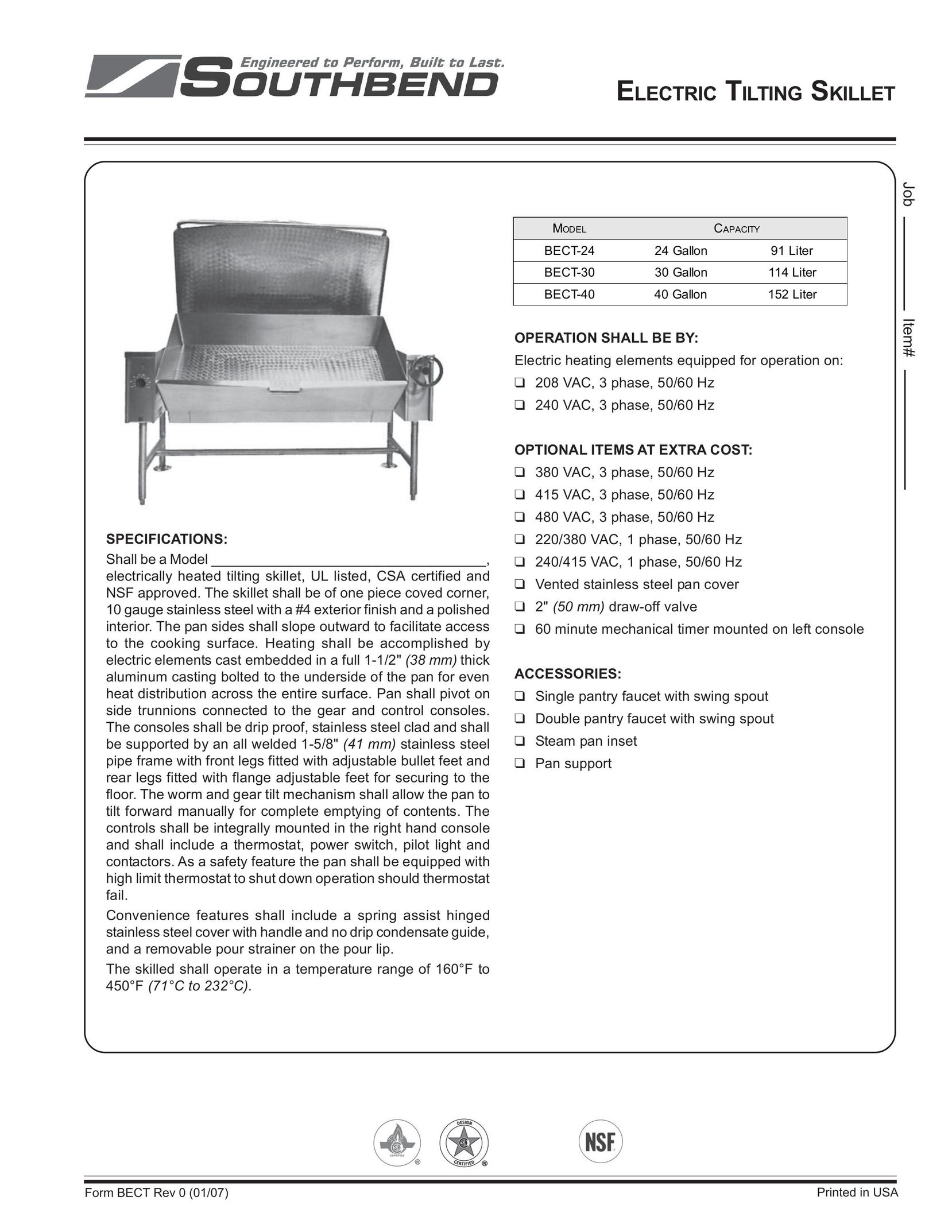 Southbend BECT-30 Fryer User Manual
