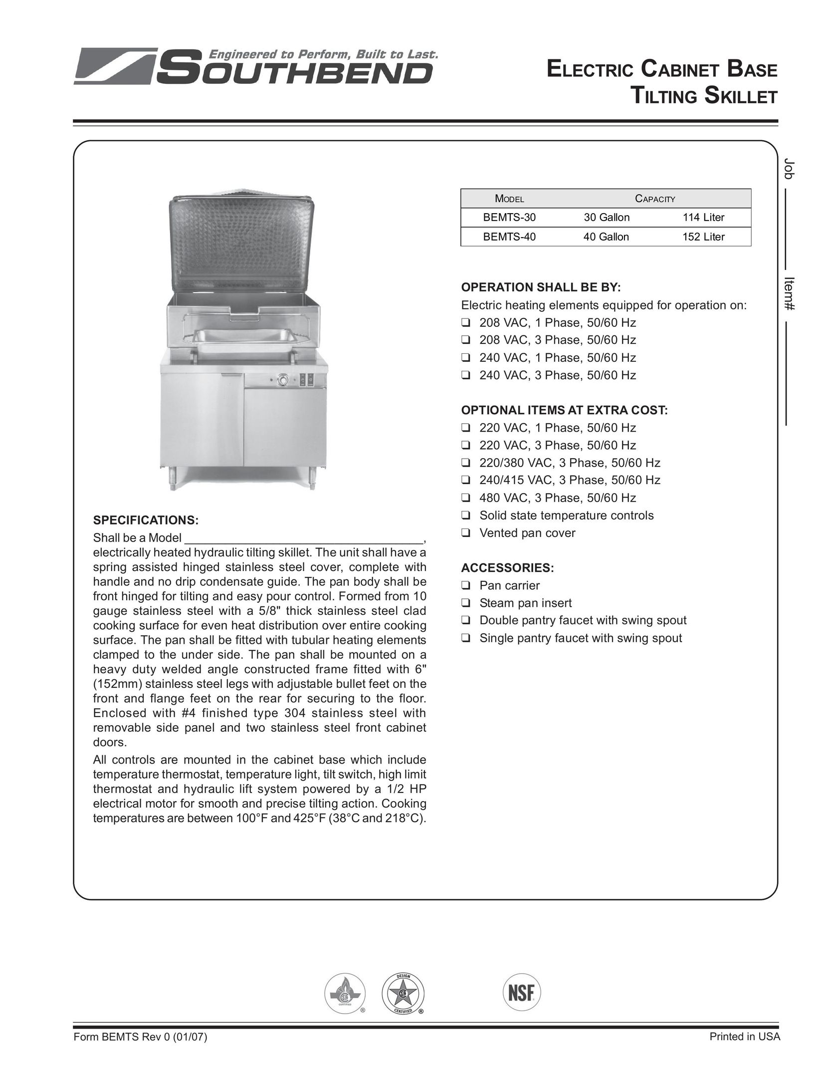 Southbend BEMTS-30 Fryer User Manual