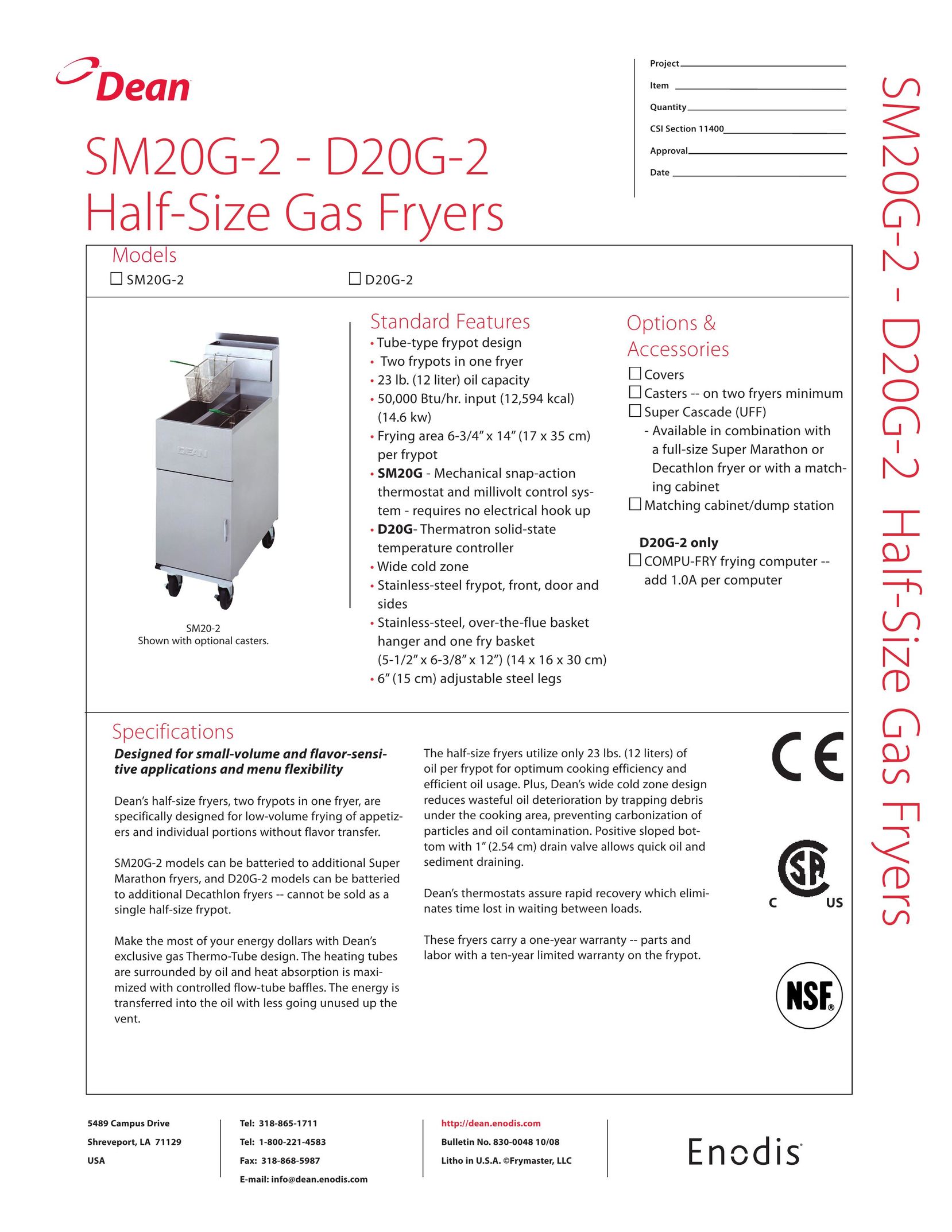 Teac SM20G-2 Fryer User Manual