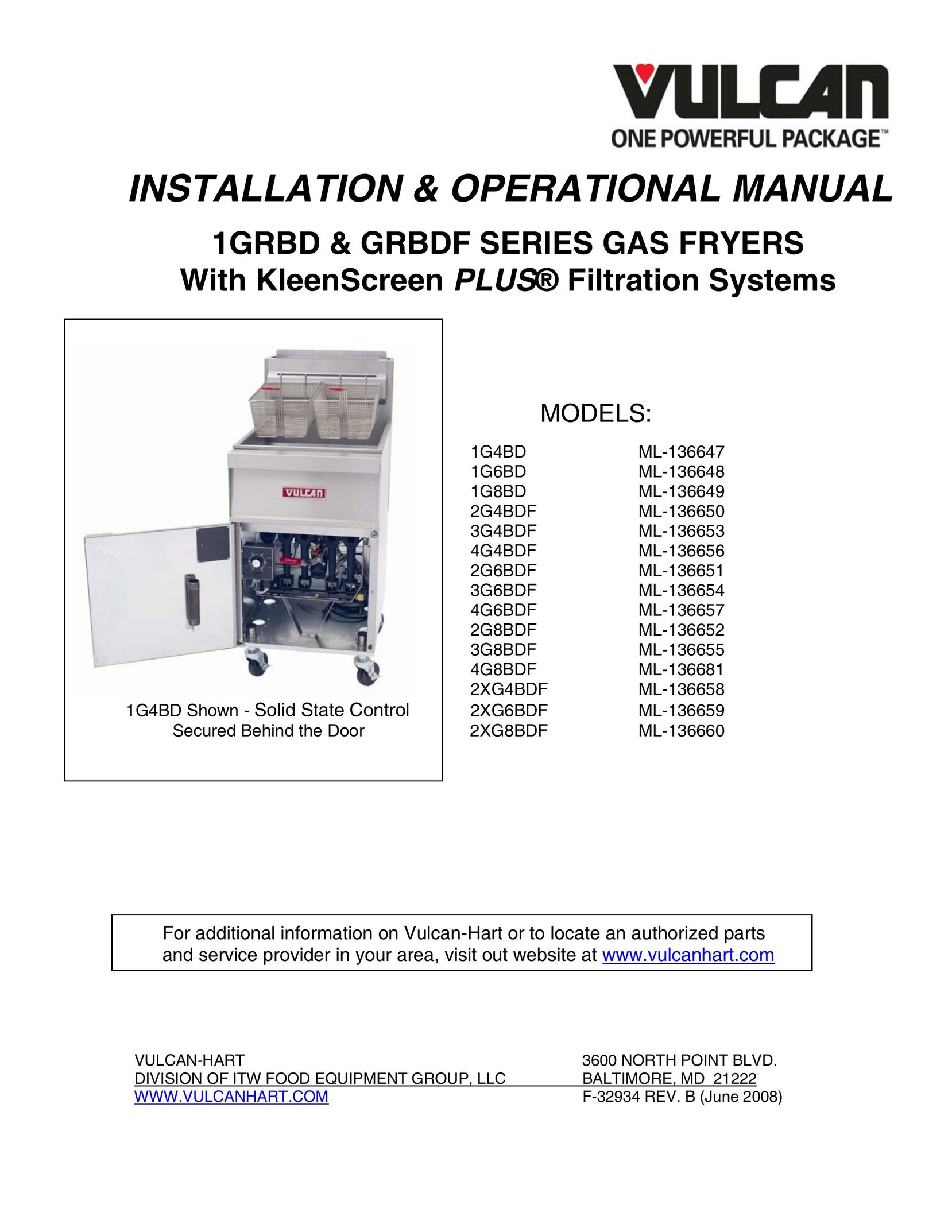 Vulcan-Hart 1G8BD ML-136649 Fryer User Manual