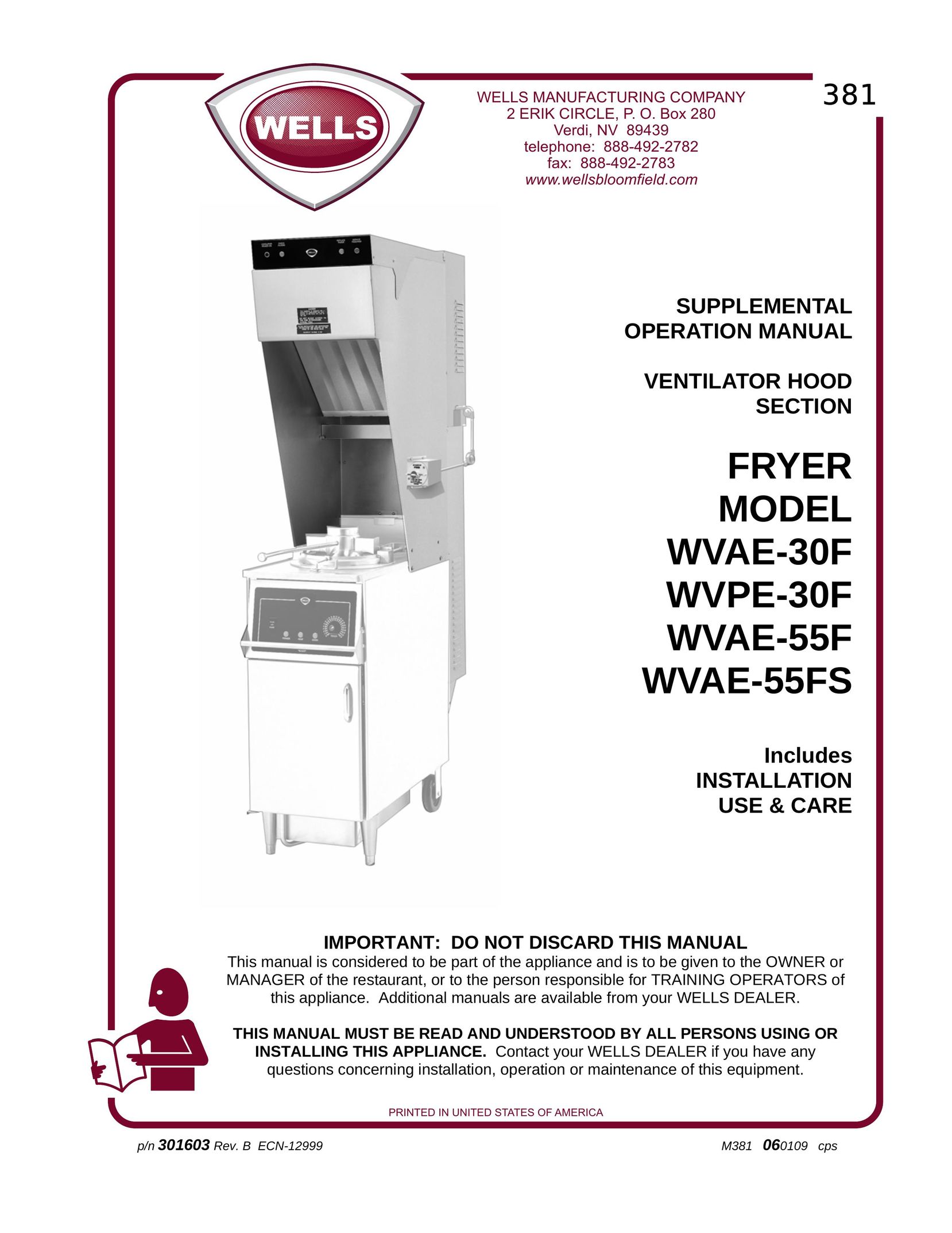Wells WVAE-30F Fryer User Manual