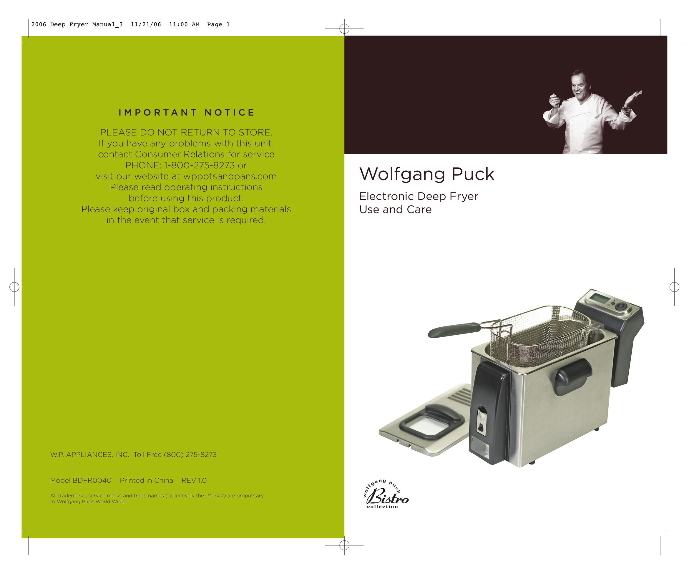 Wolfgang Puck BDFR0040 Fryer User Manual