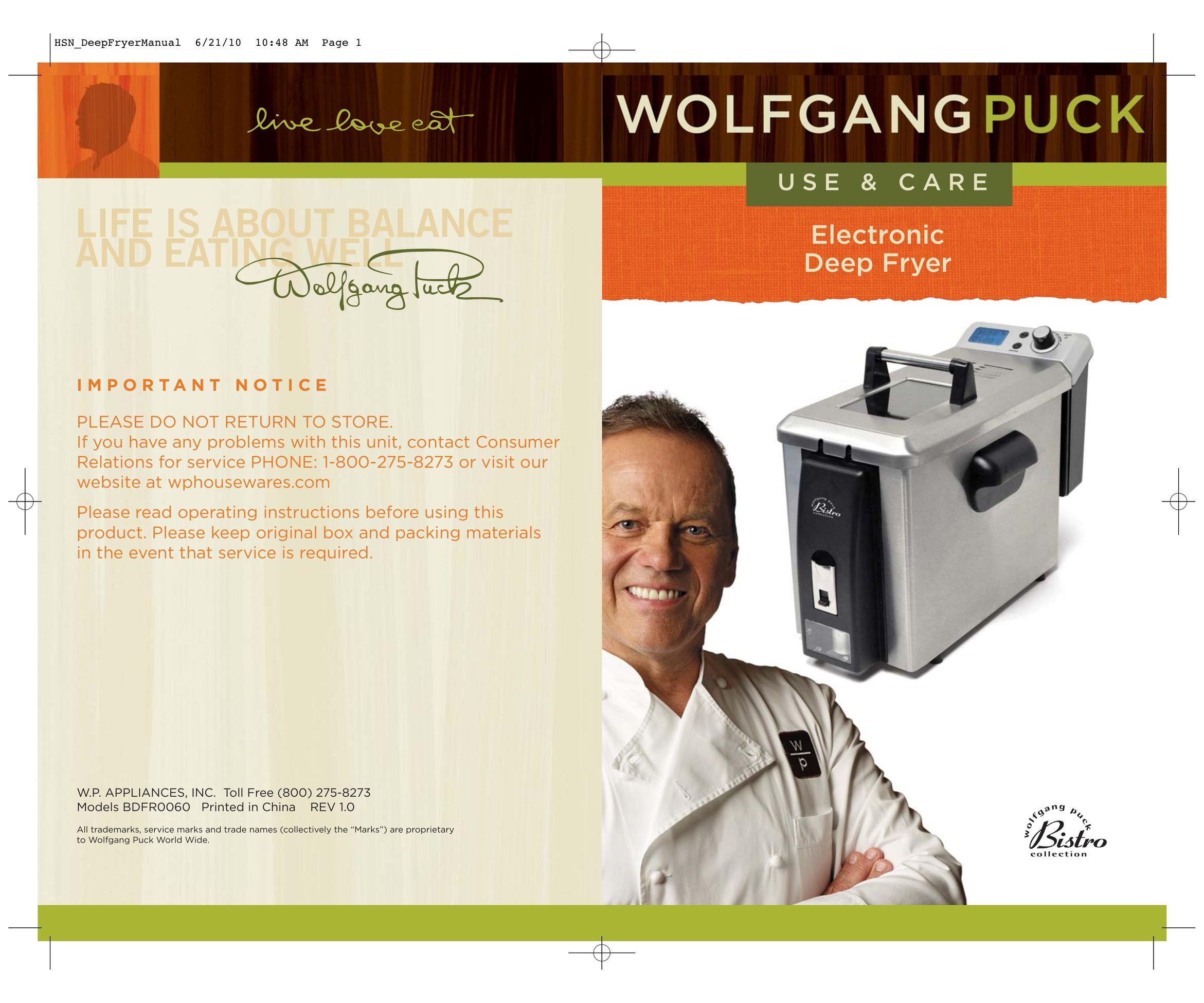 Wolfgang Puck BDFR0060 Fryer User Manual
