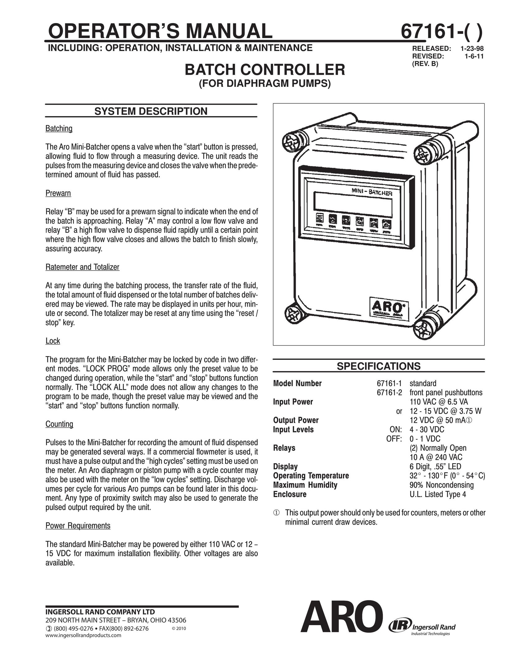 Ingersoll-Rand 67161-() Garbage Disposal User Manual