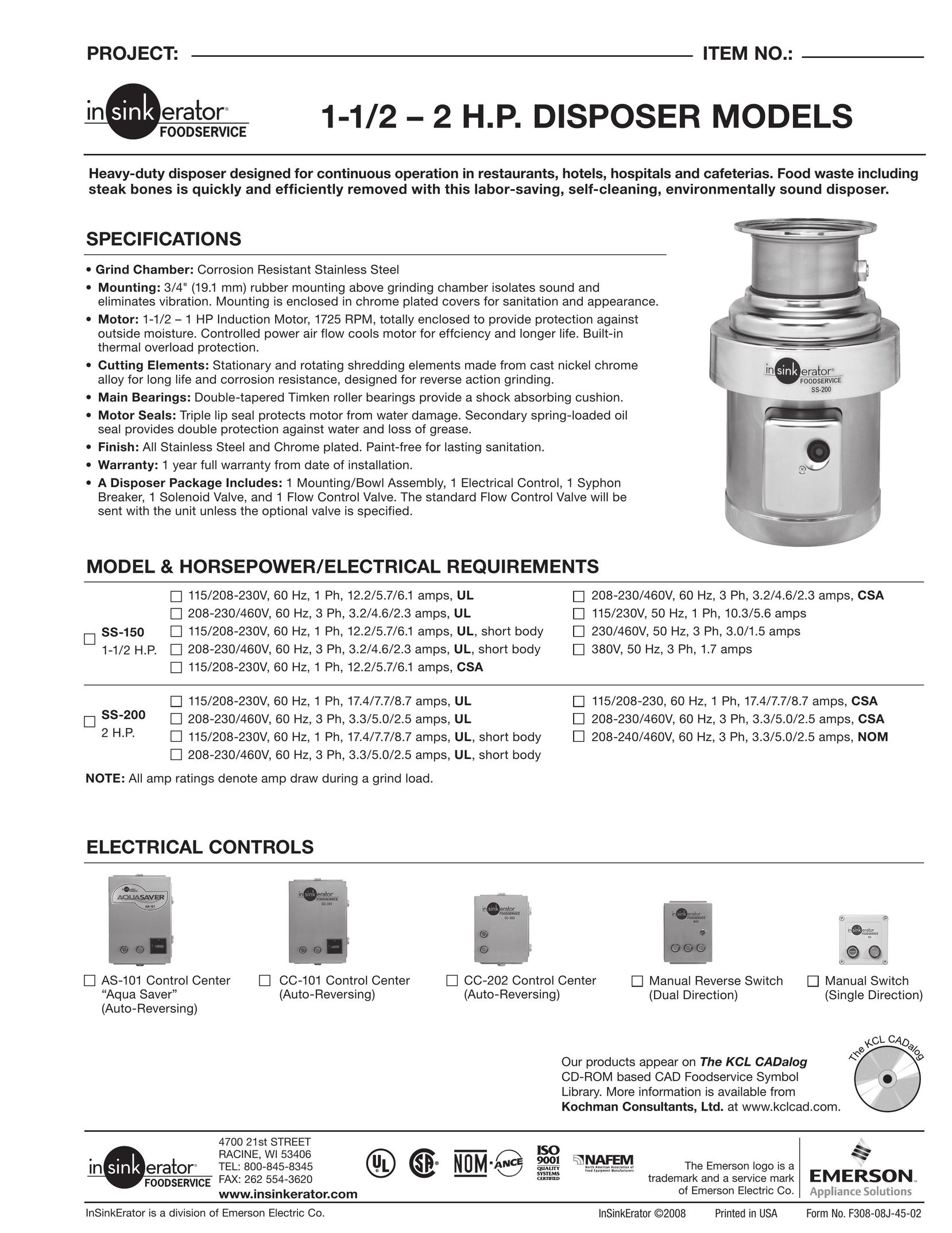 InSinkErator SS150 to SS200 Garbage Disposal User Manual