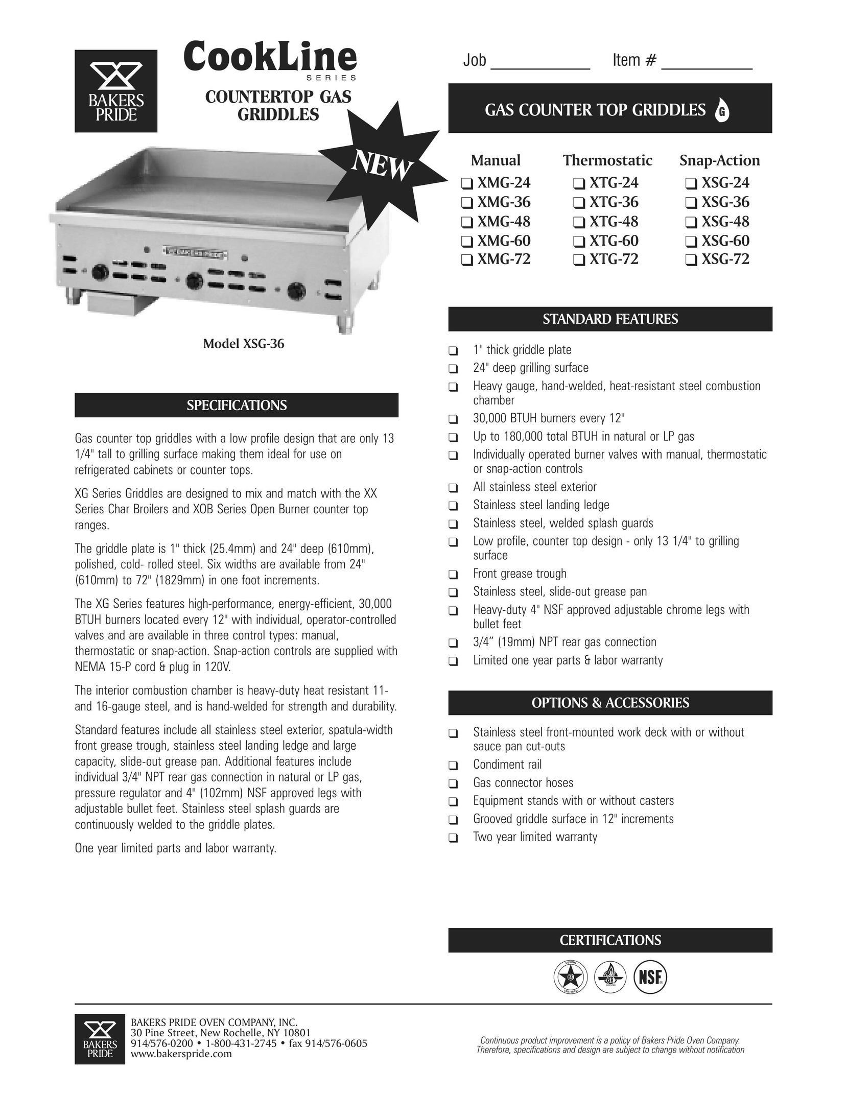 Bakers Pride Oven XSG-36 Griddle User Manual