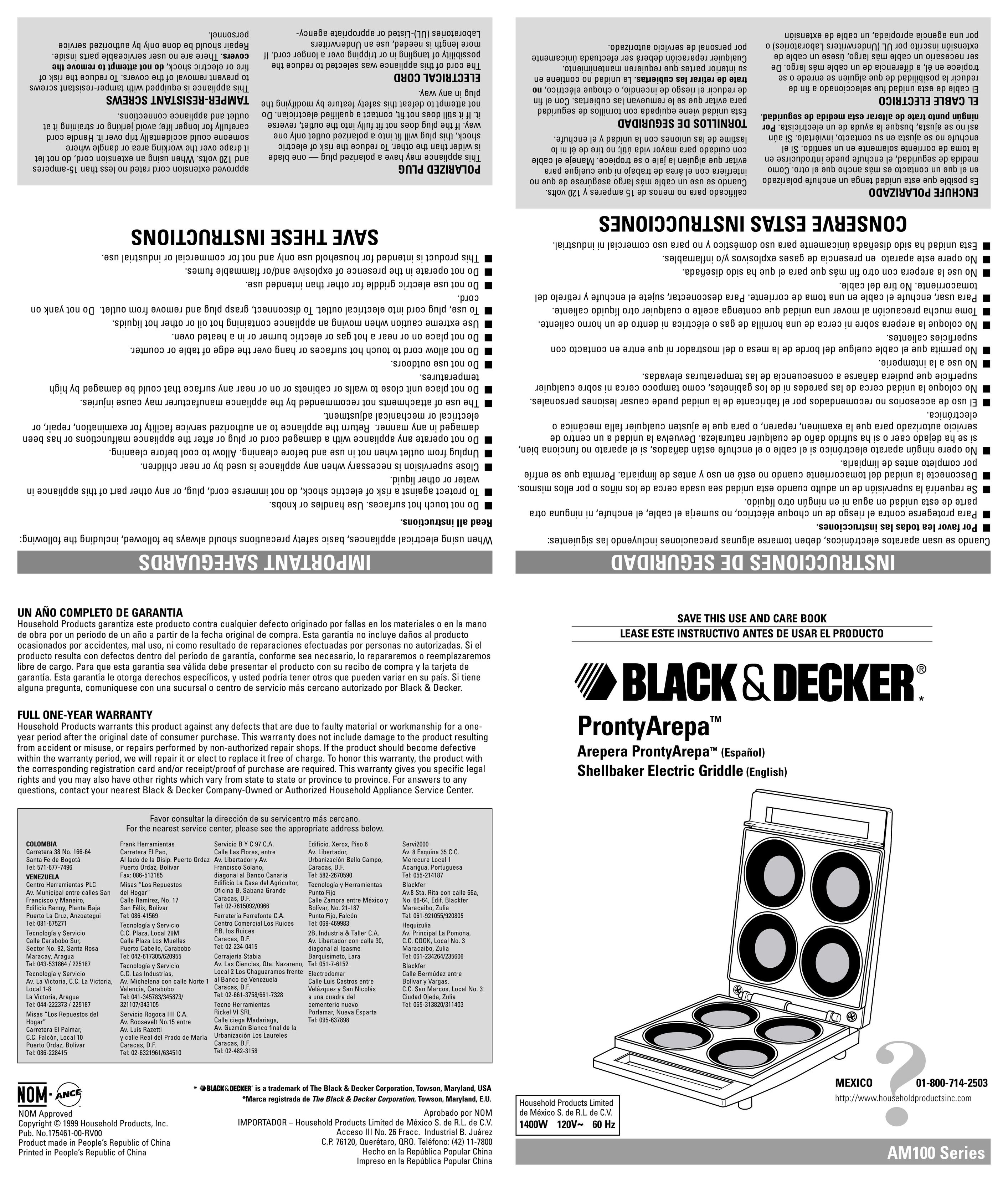 Black & Decker AM100 Series Griddle User Manual