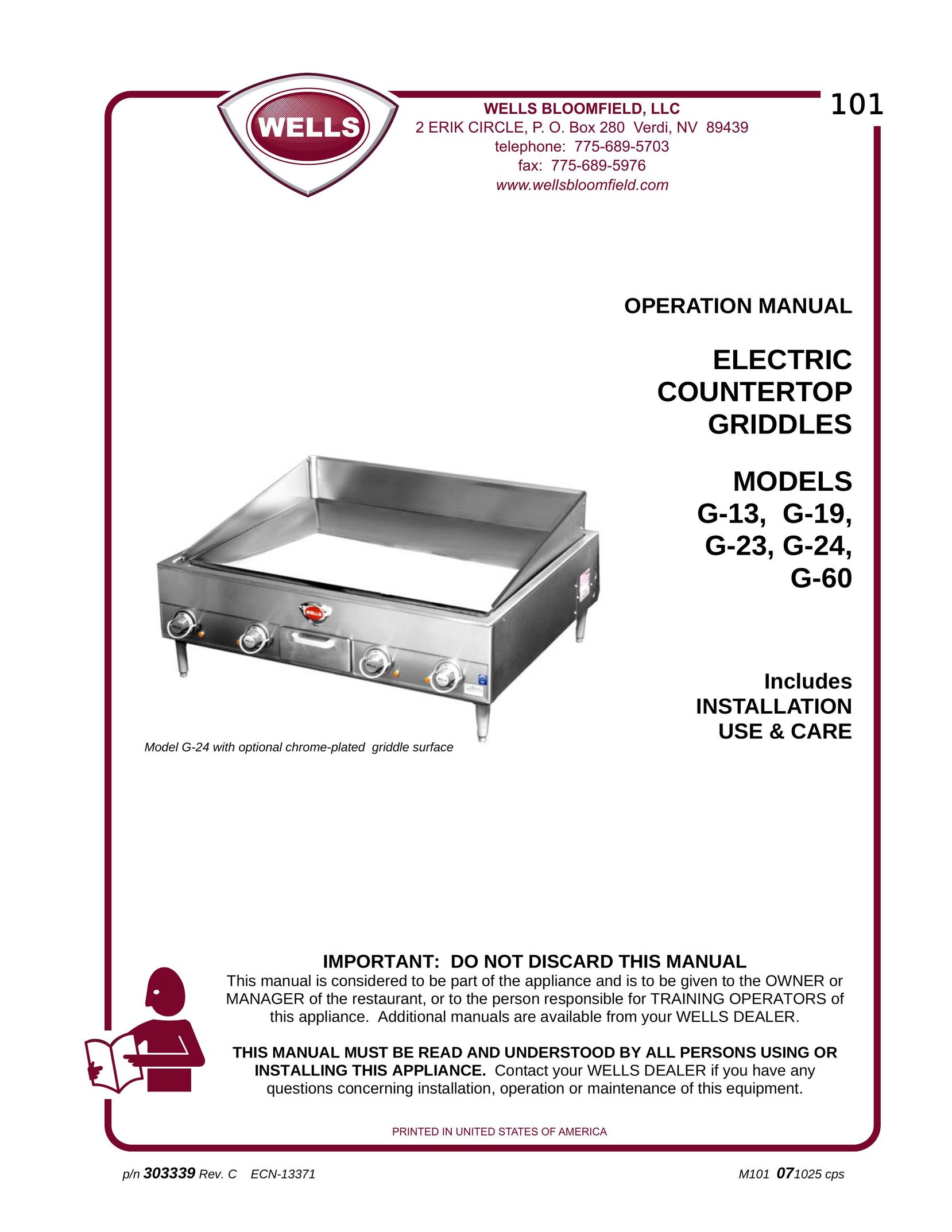 Bloomfield G-13 Griddle User Manual