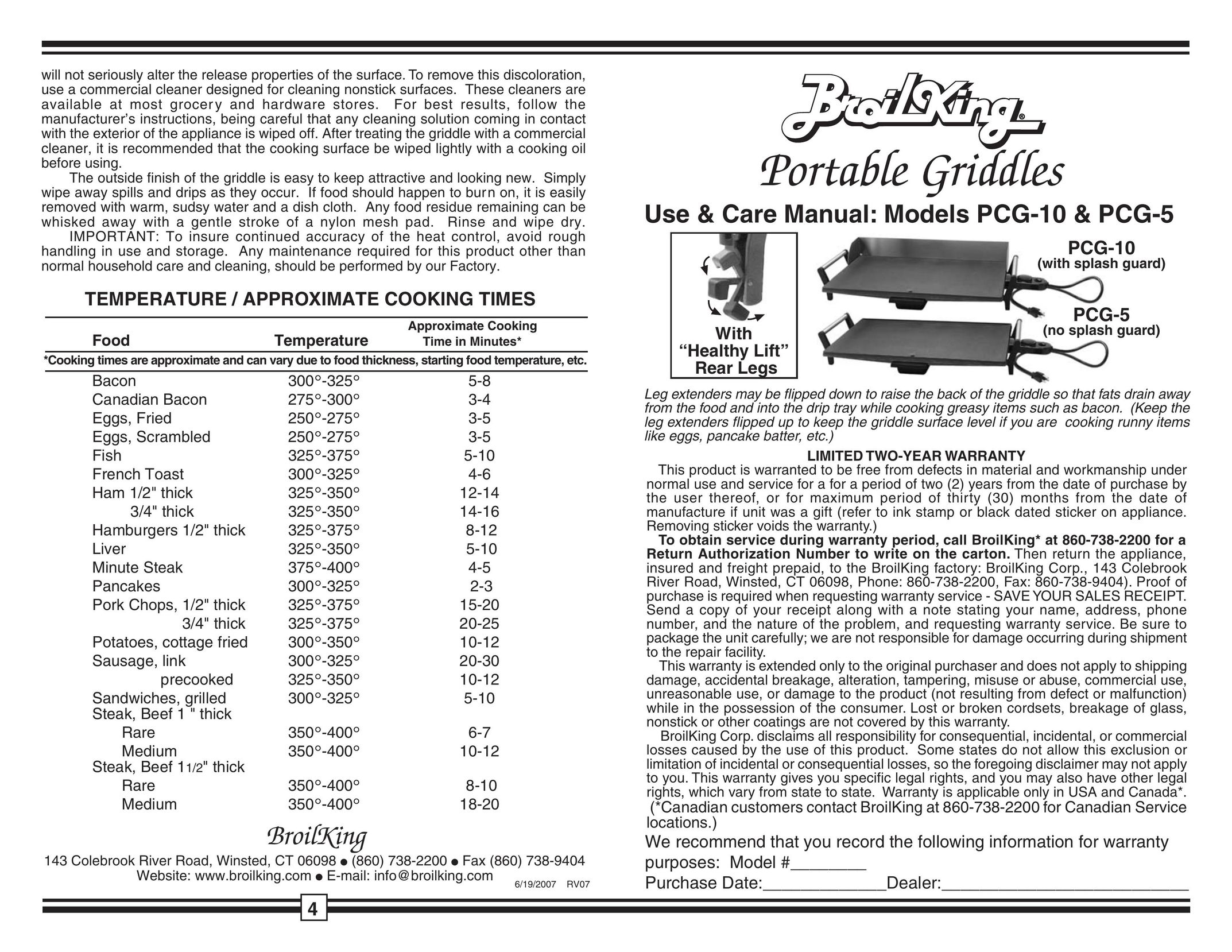 Broil King PCG-10 Griddle User Manual