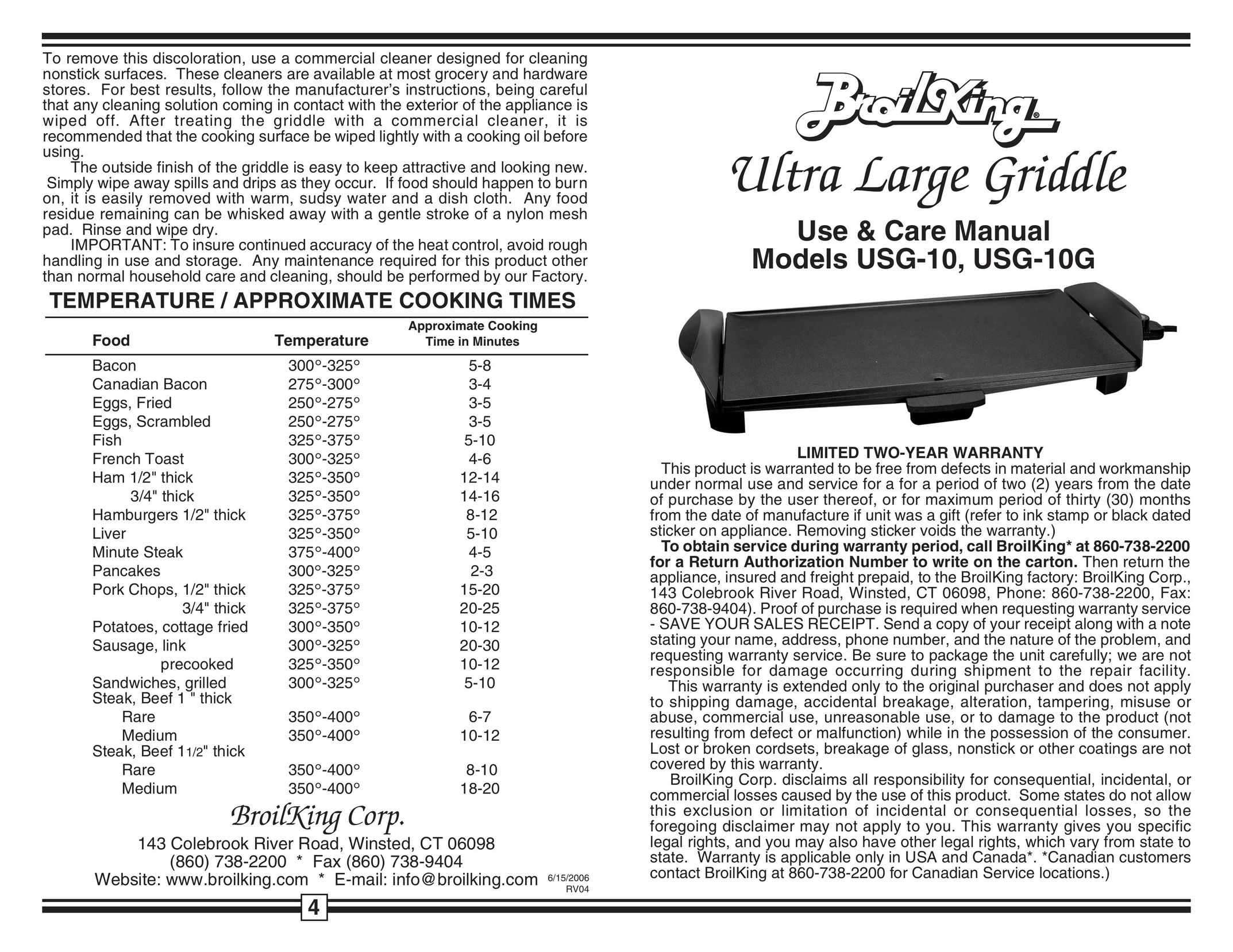 Broil King USG-10 Griddle User Manual