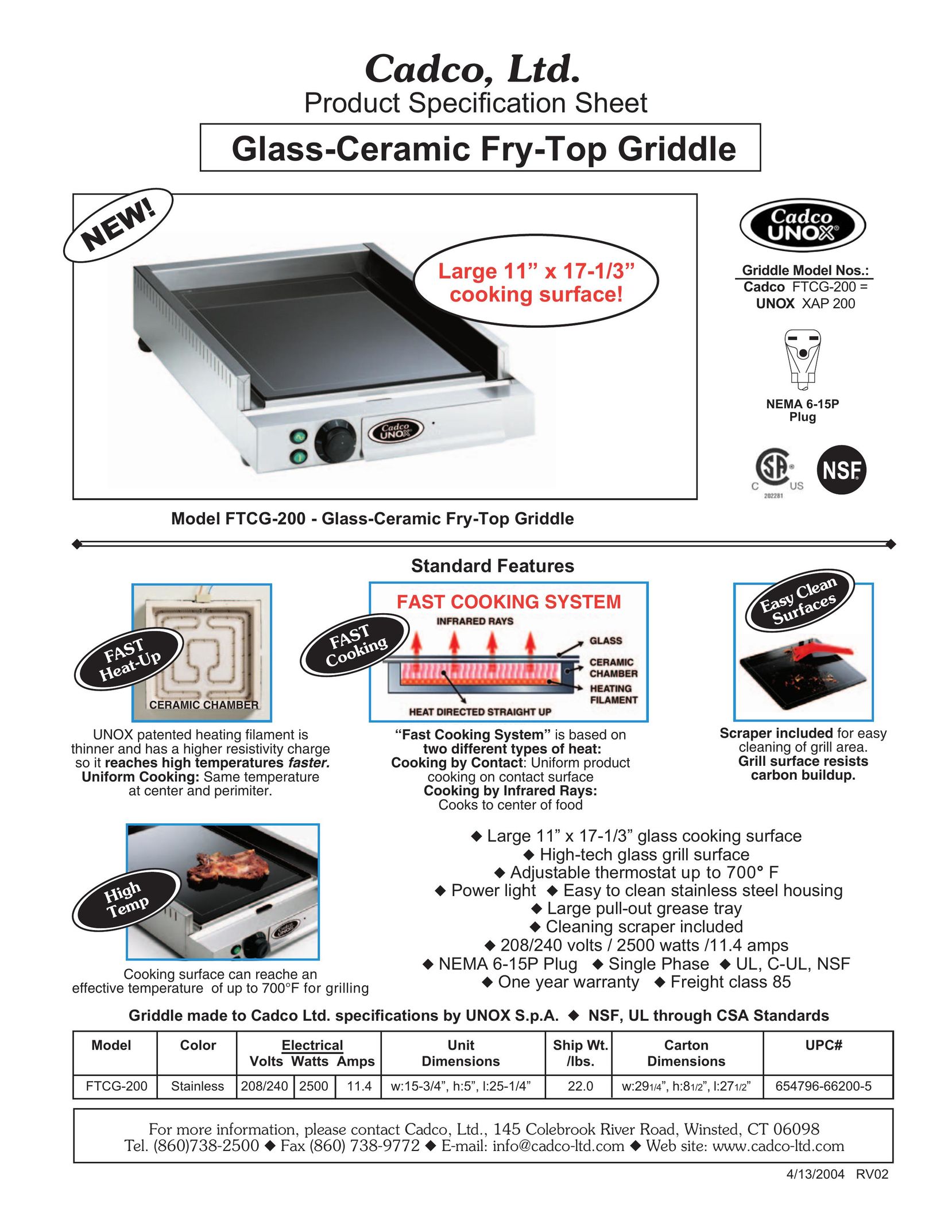 Cadco FTCG-200 Griddle User Manual