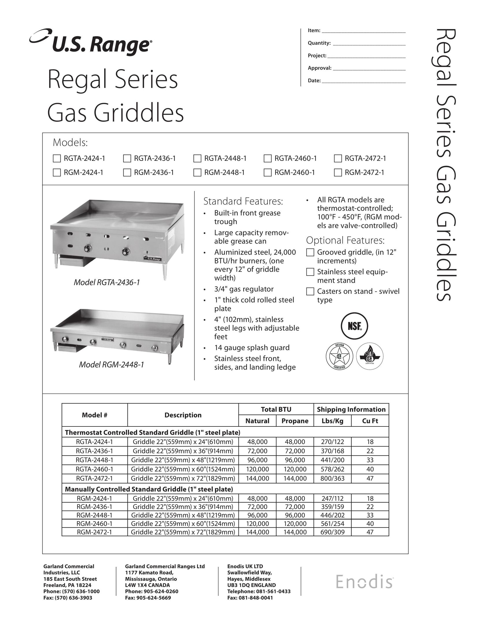 Garland RGM-2472-1 Griddle User Manual