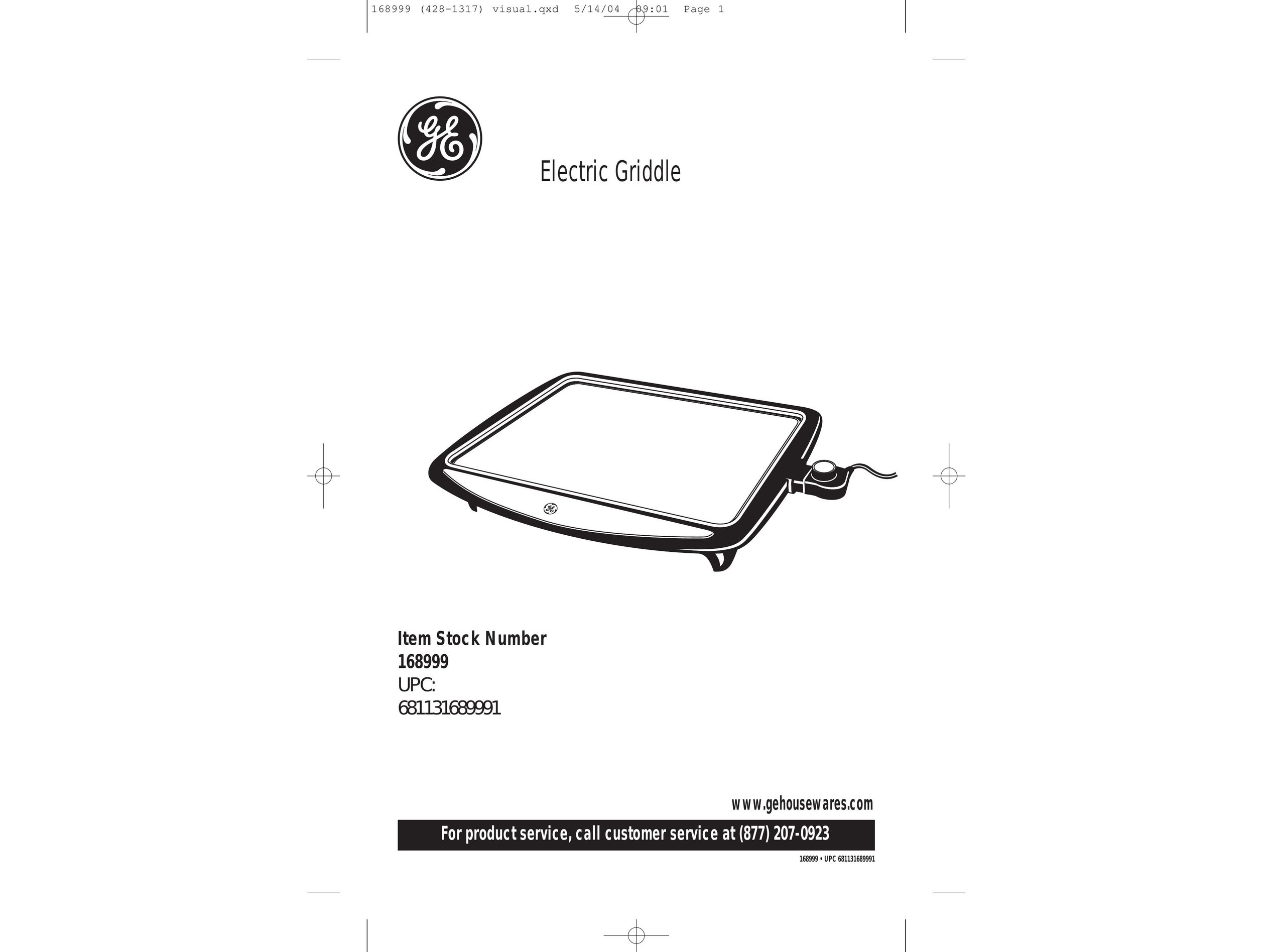 GE 168999 Griddle User Manual