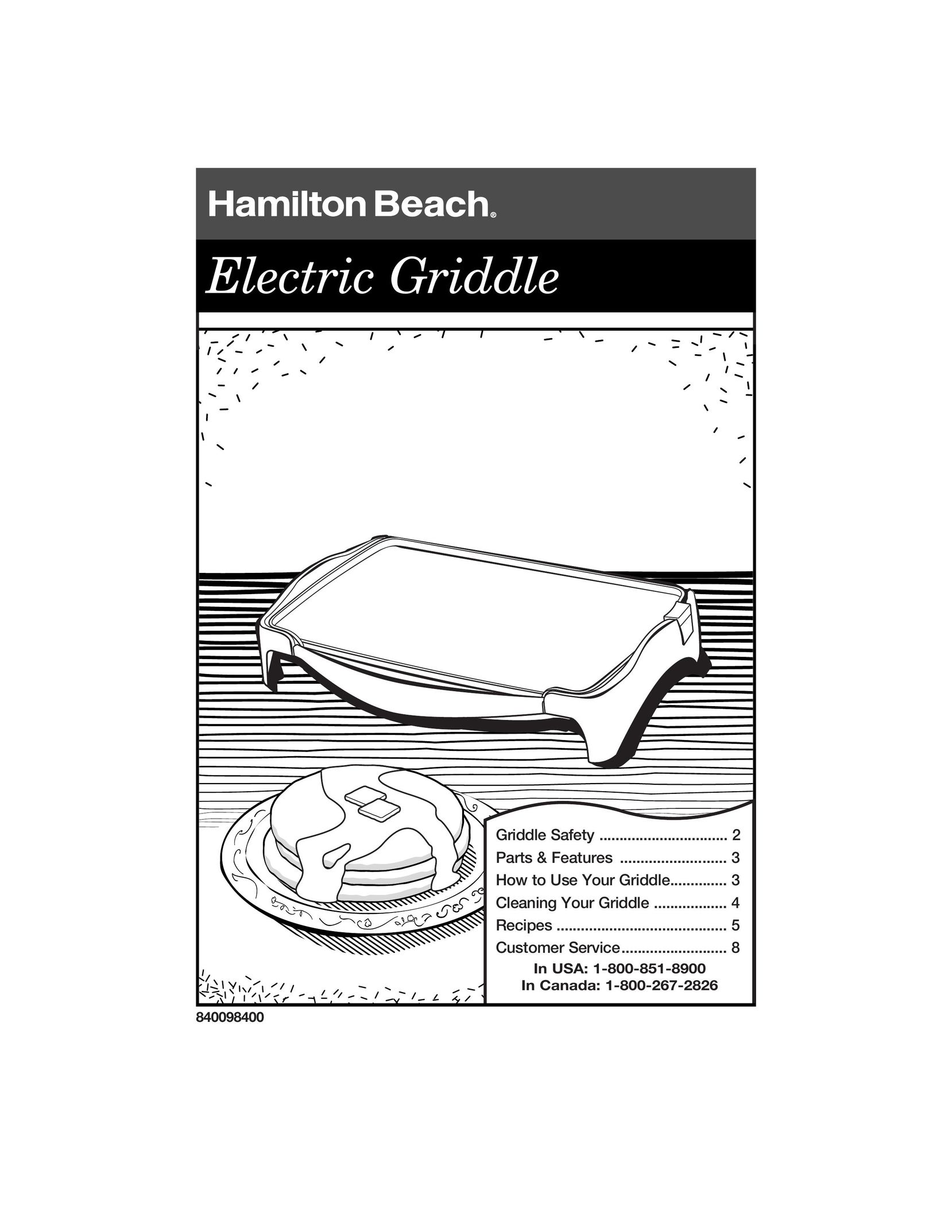Hamilton Beach 840098400 Griddle User Manual