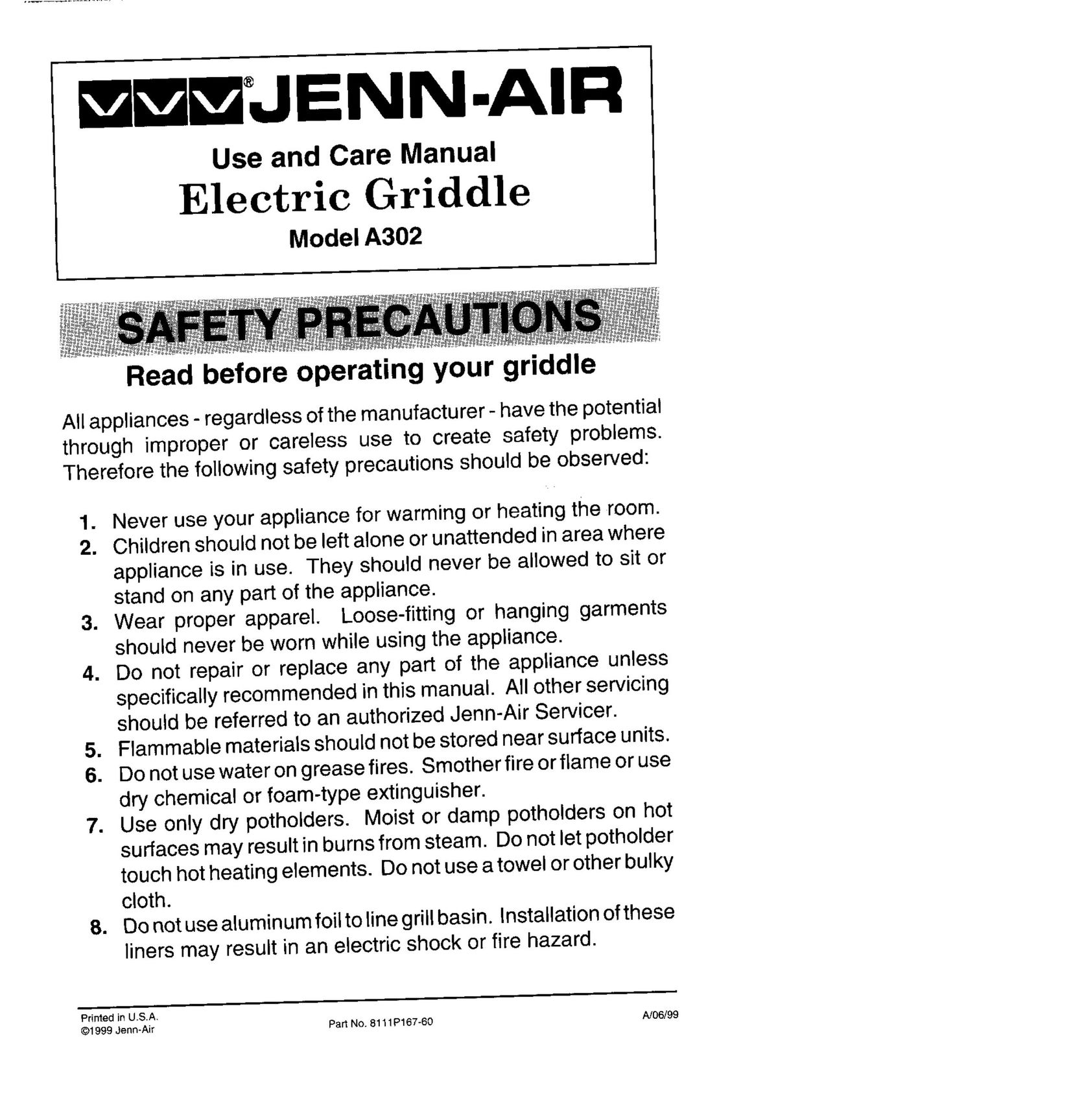 Jenn-Air A302 Griddle User Manual