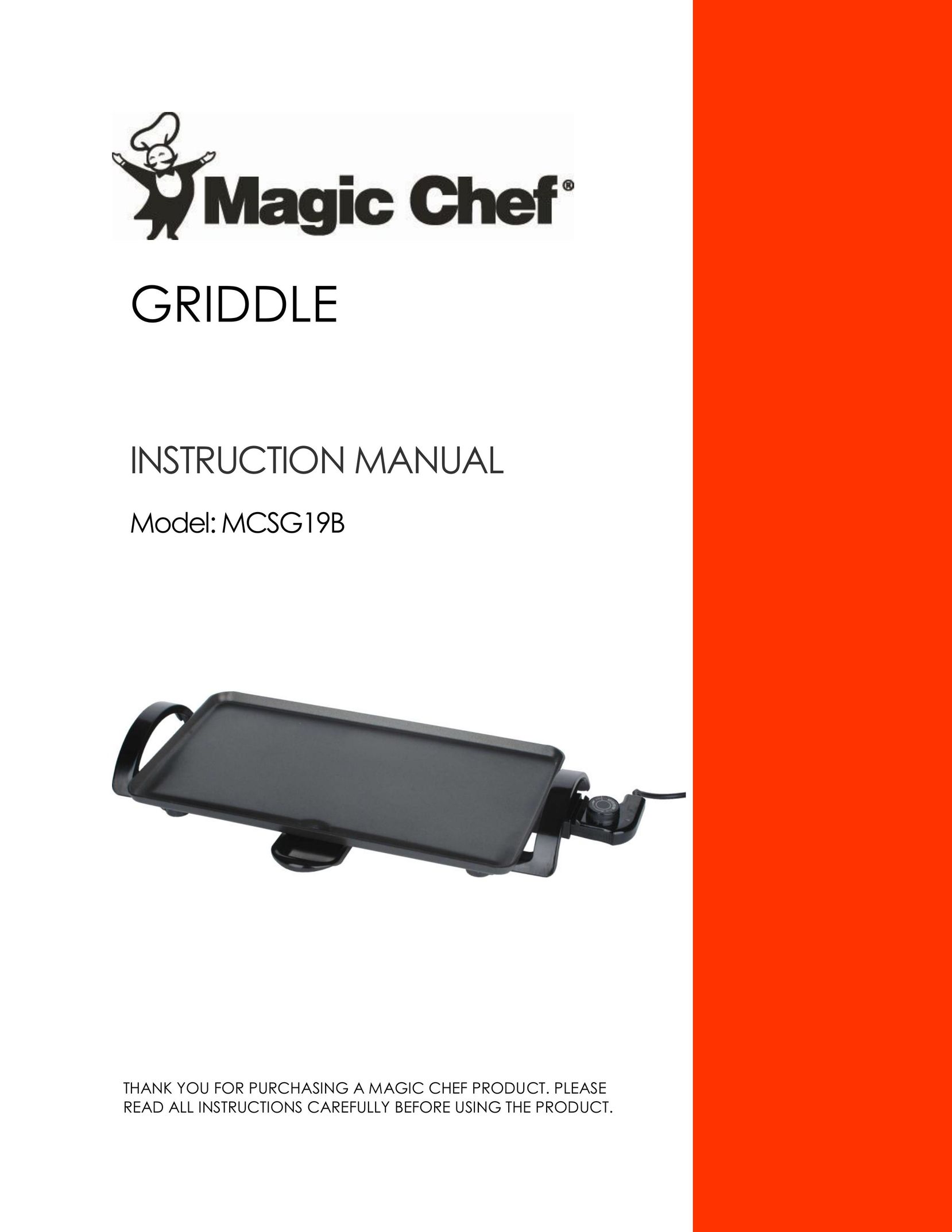 Magic Chef MCSG19B Griddle User Manual