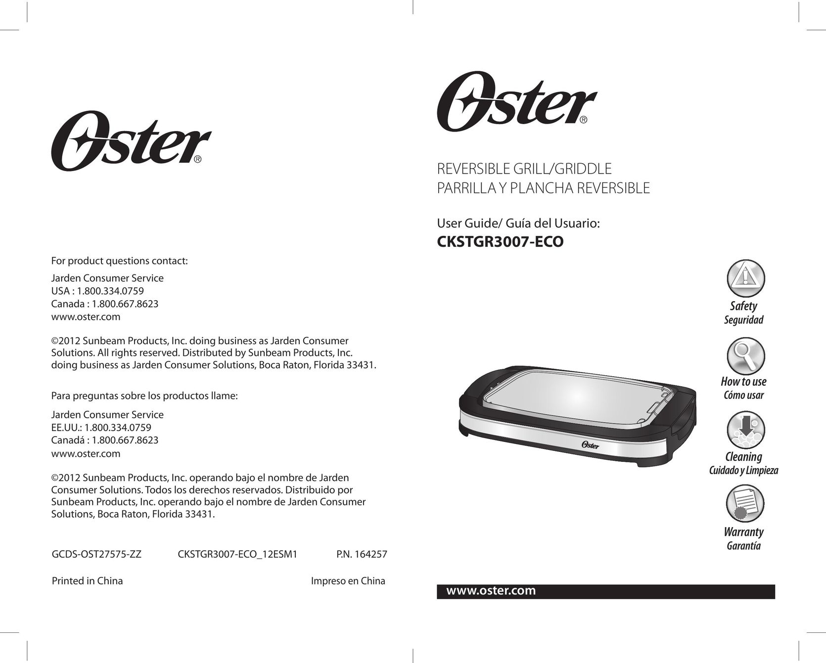 Oster CKSTGR3007-ECO Griddle User Manual
