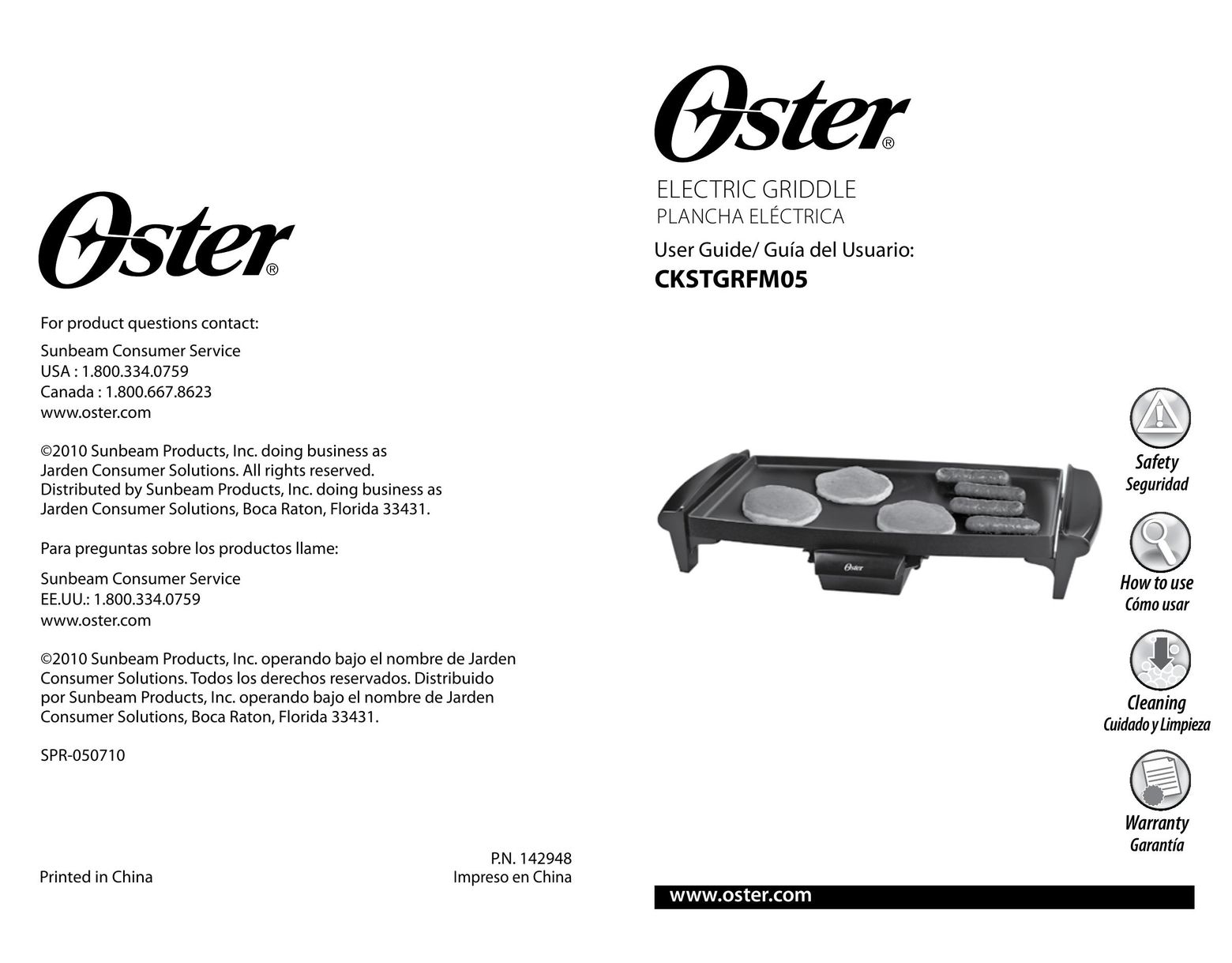 Oster CKSTGRFM05 Griddle User Manual