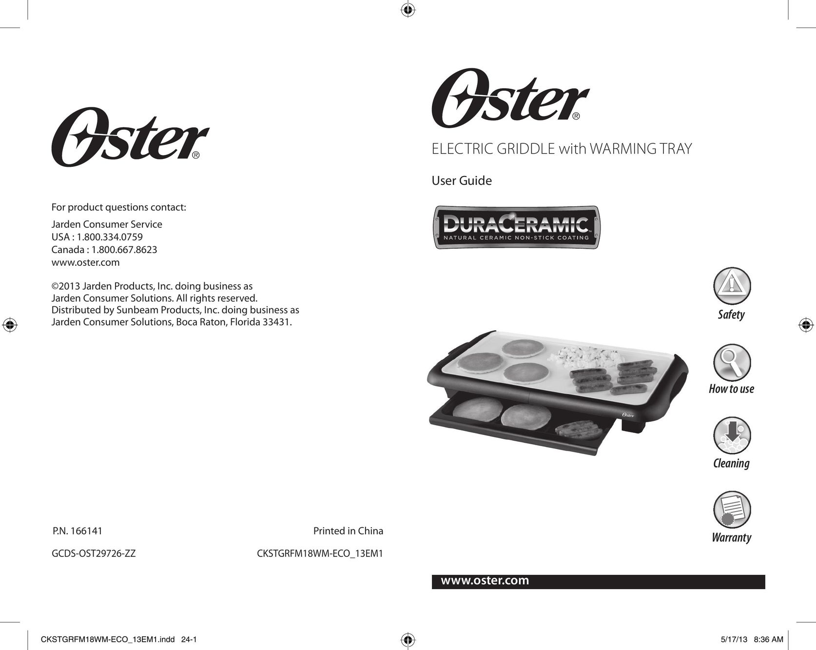 Oster Electric Griddle with Warming Tray Griddle User Manual