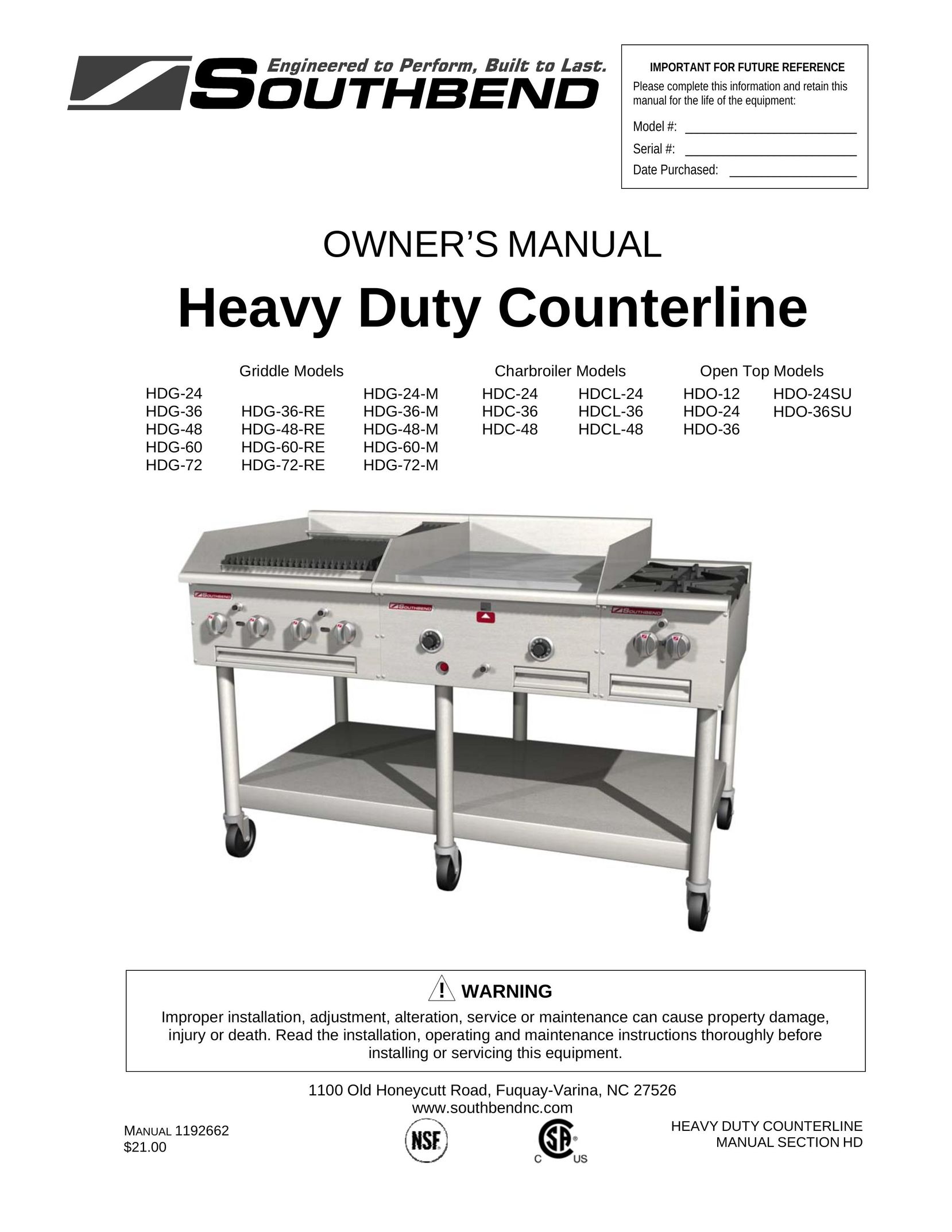Southbend HDC-24 Griddle User Manual