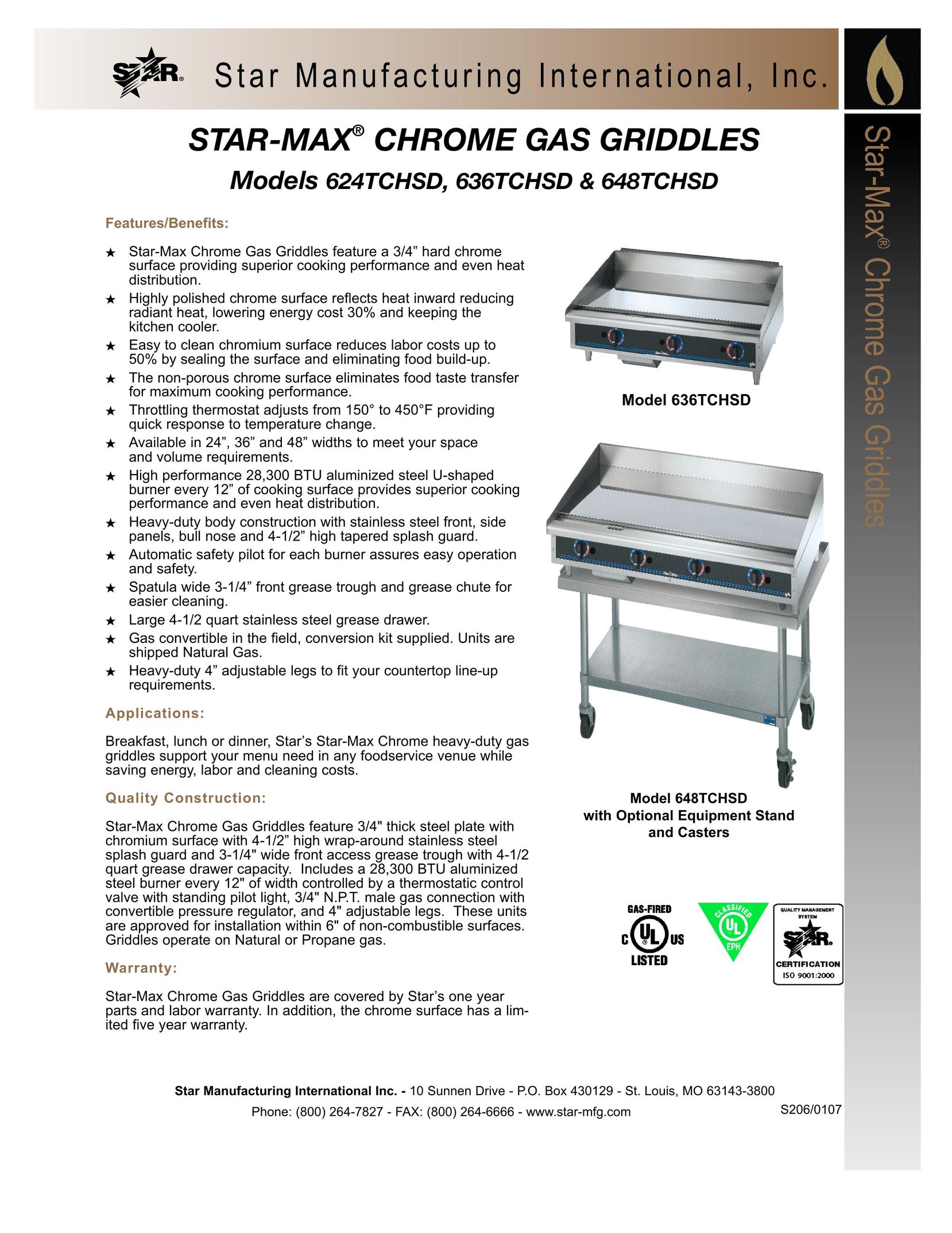 Star Manufacturing 624TCHSD Griddle User Manual