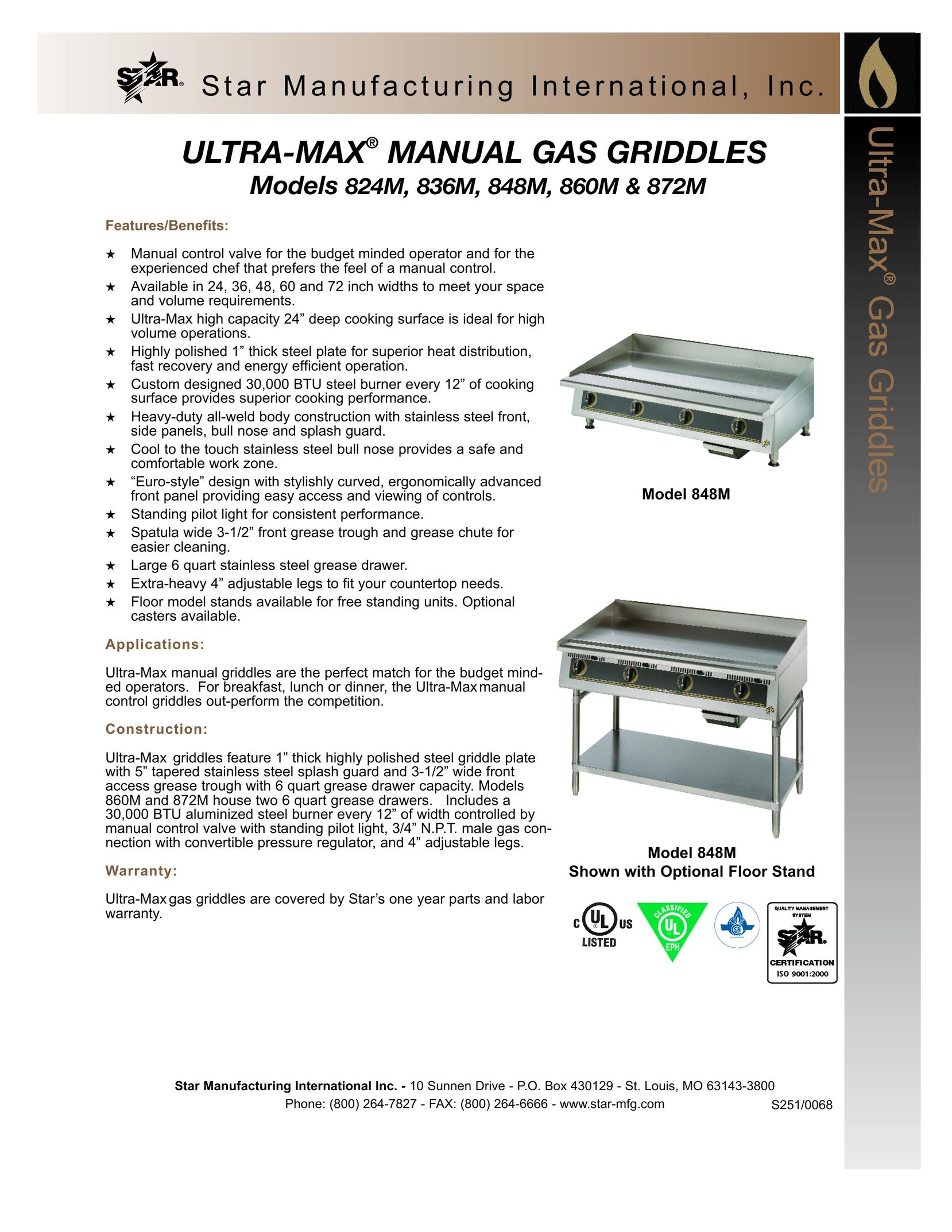 Star Manufacturing 824M Griddle User Manual