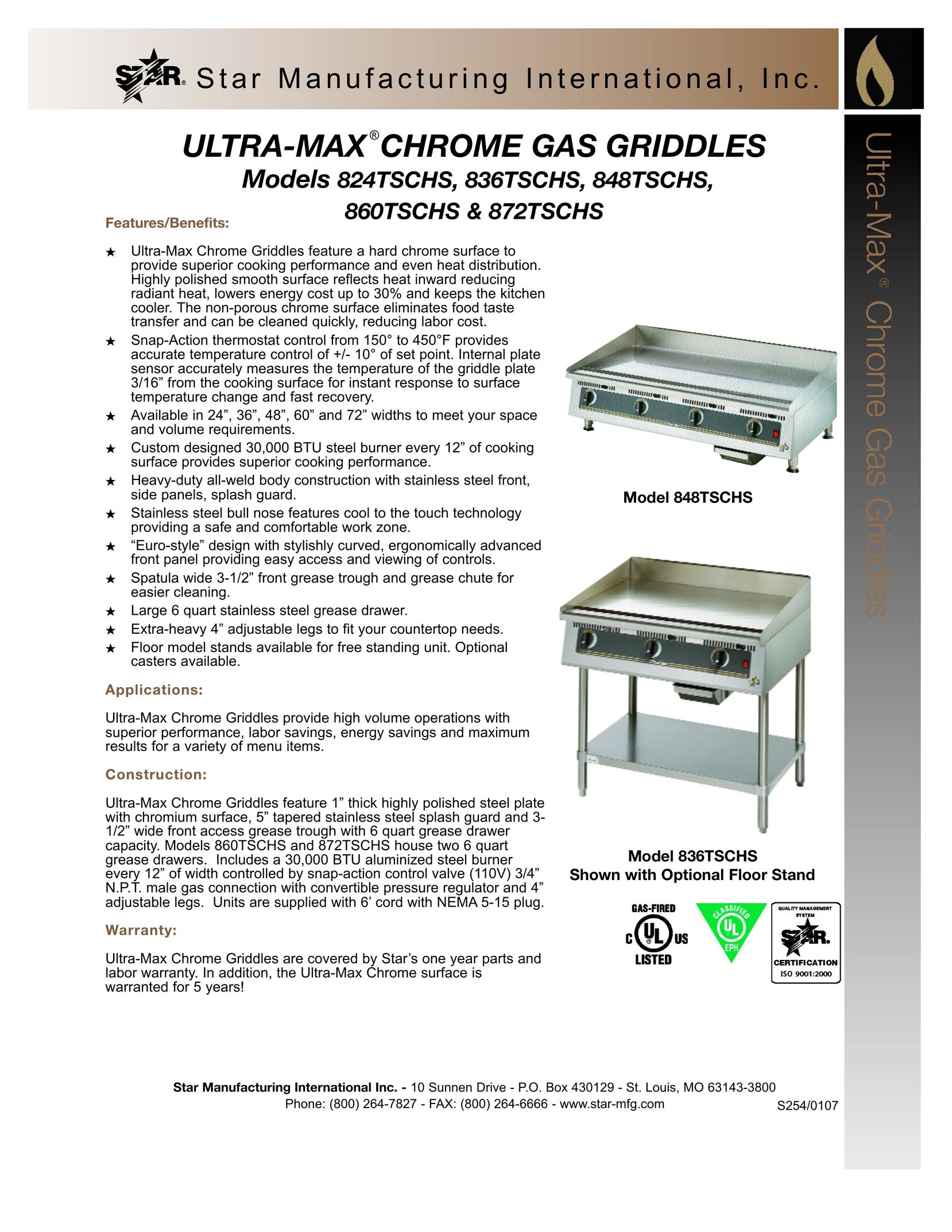 Star Manufacturing 848TSCHS Griddle User Manual