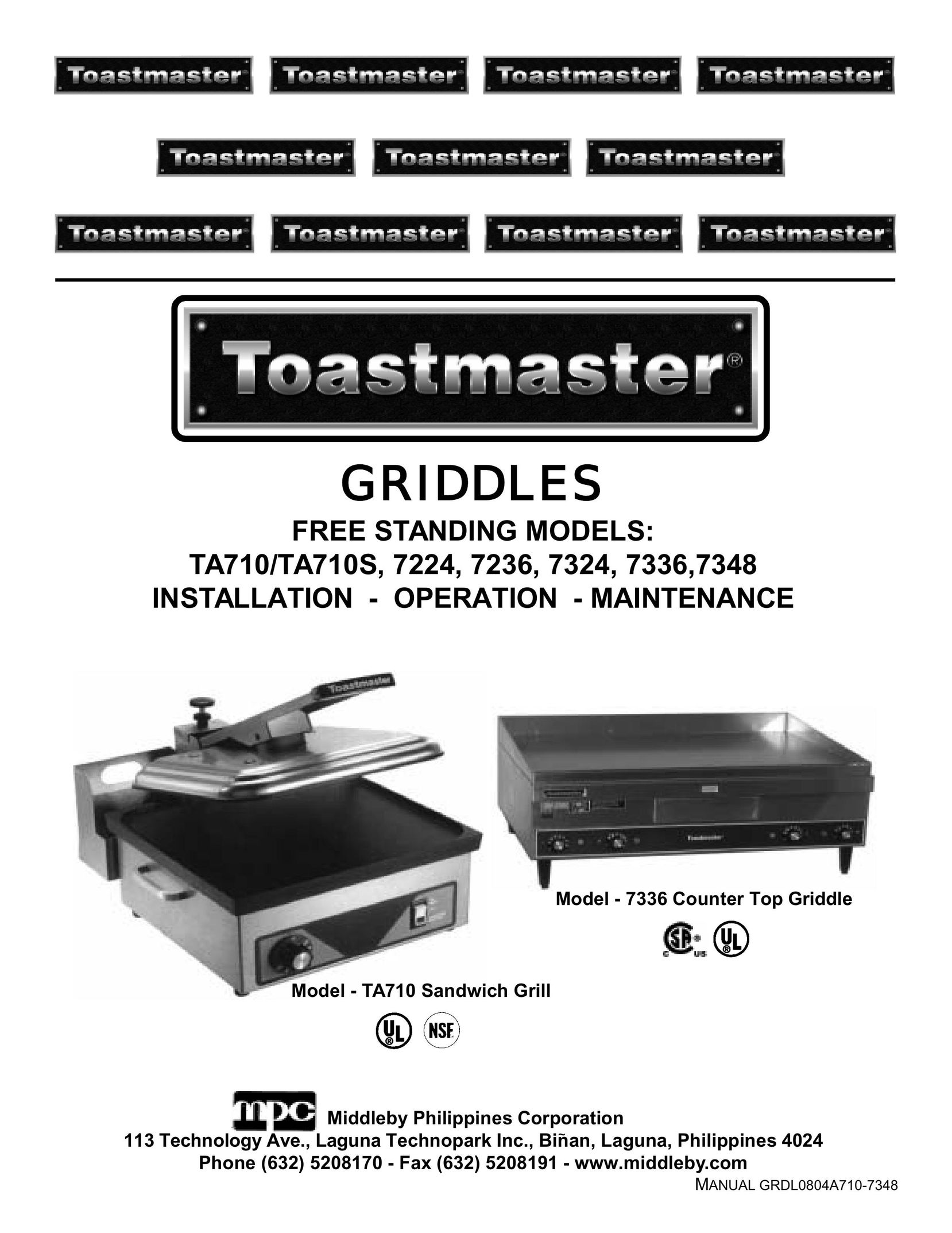 Toastmaster 7224 Griddle User Manual